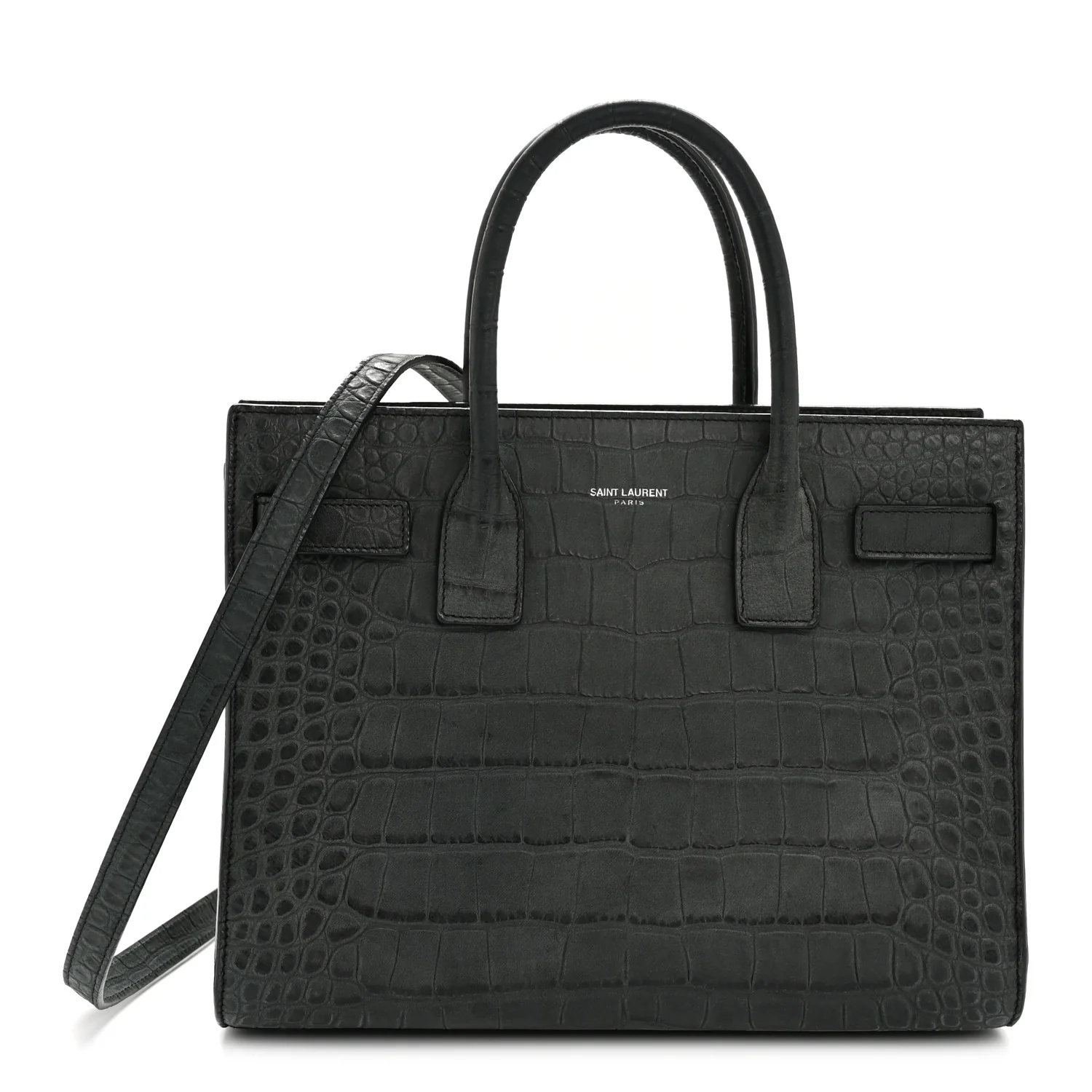 Calfskin Crocodile Embossed Baby Sac de Jour Dusty Black - Image 2
