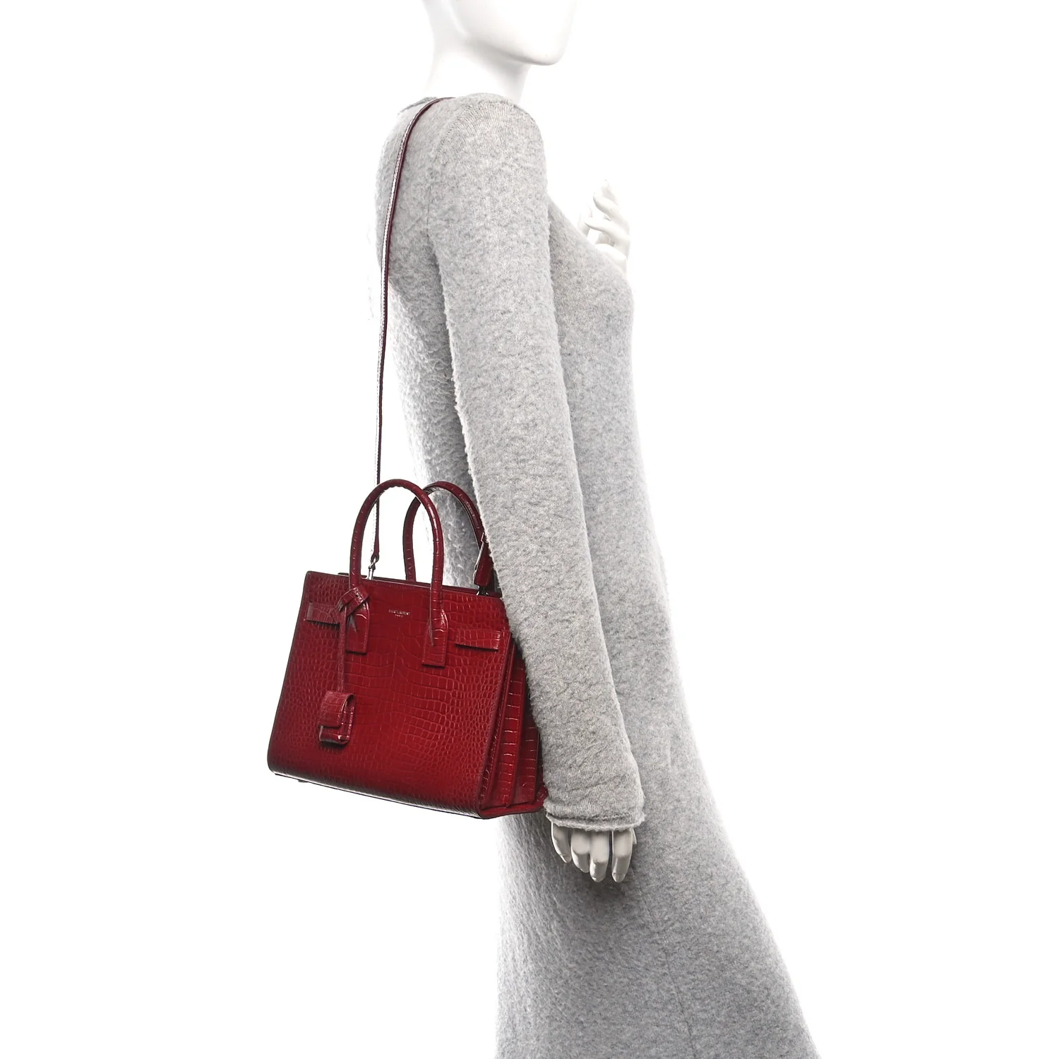 Calfskin Crocodile Embossed Baby Sac De Jour Red - Image 2