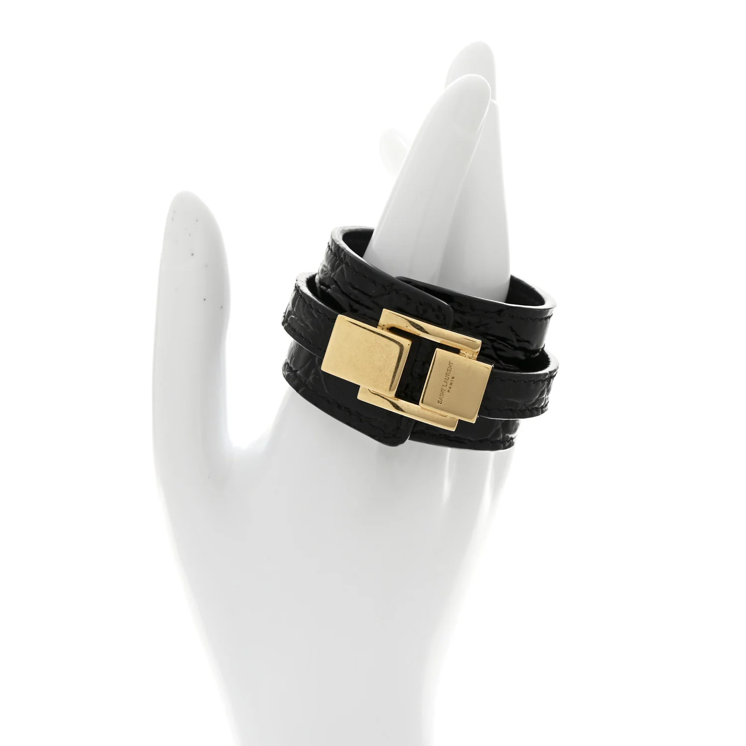 Calfskin Crocodile Embossed Bracelet S Black - Image 2