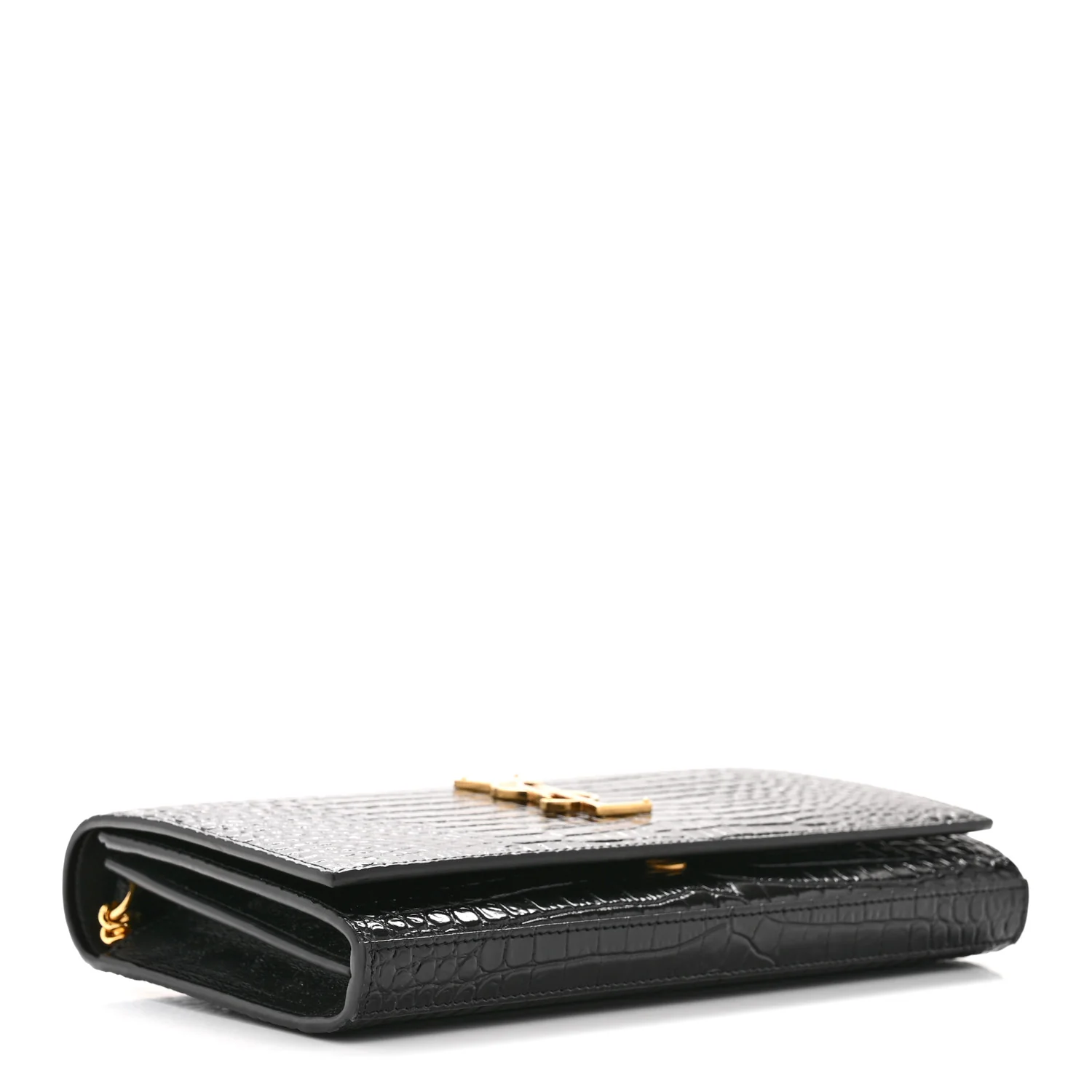 Calfskin Crocodile Embossed Cassandre Wallet On Chain WOC Black - Image 4