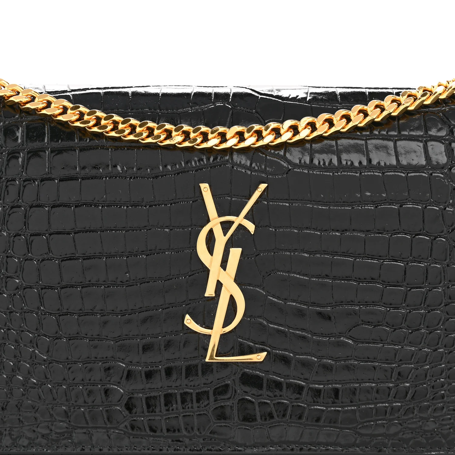 Calfskin Crocodile Embossed Cassandre Wallet On Chain WOC Black - Image 8
