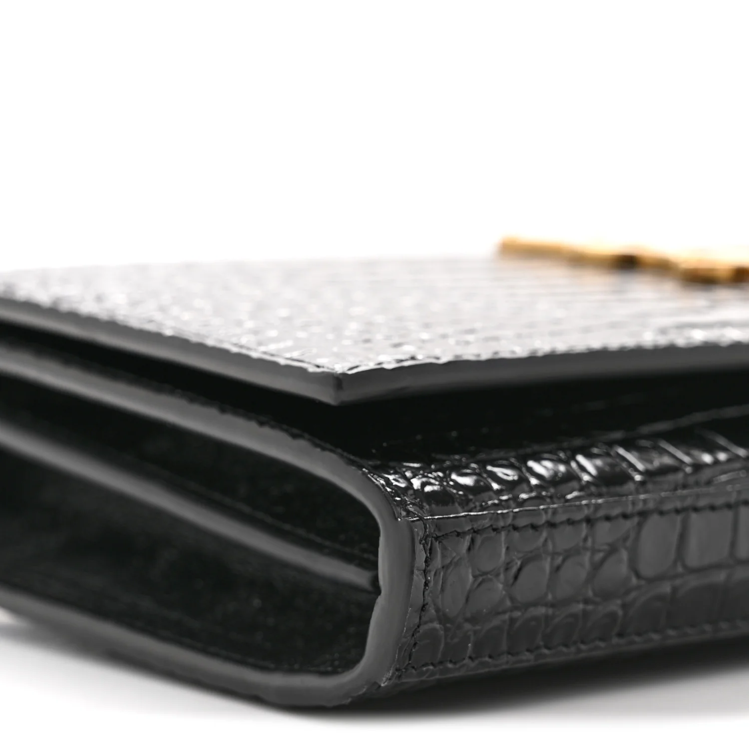 Calfskin Crocodile Embossed Cassandre Wallet On Chain WOC Black - Image 9