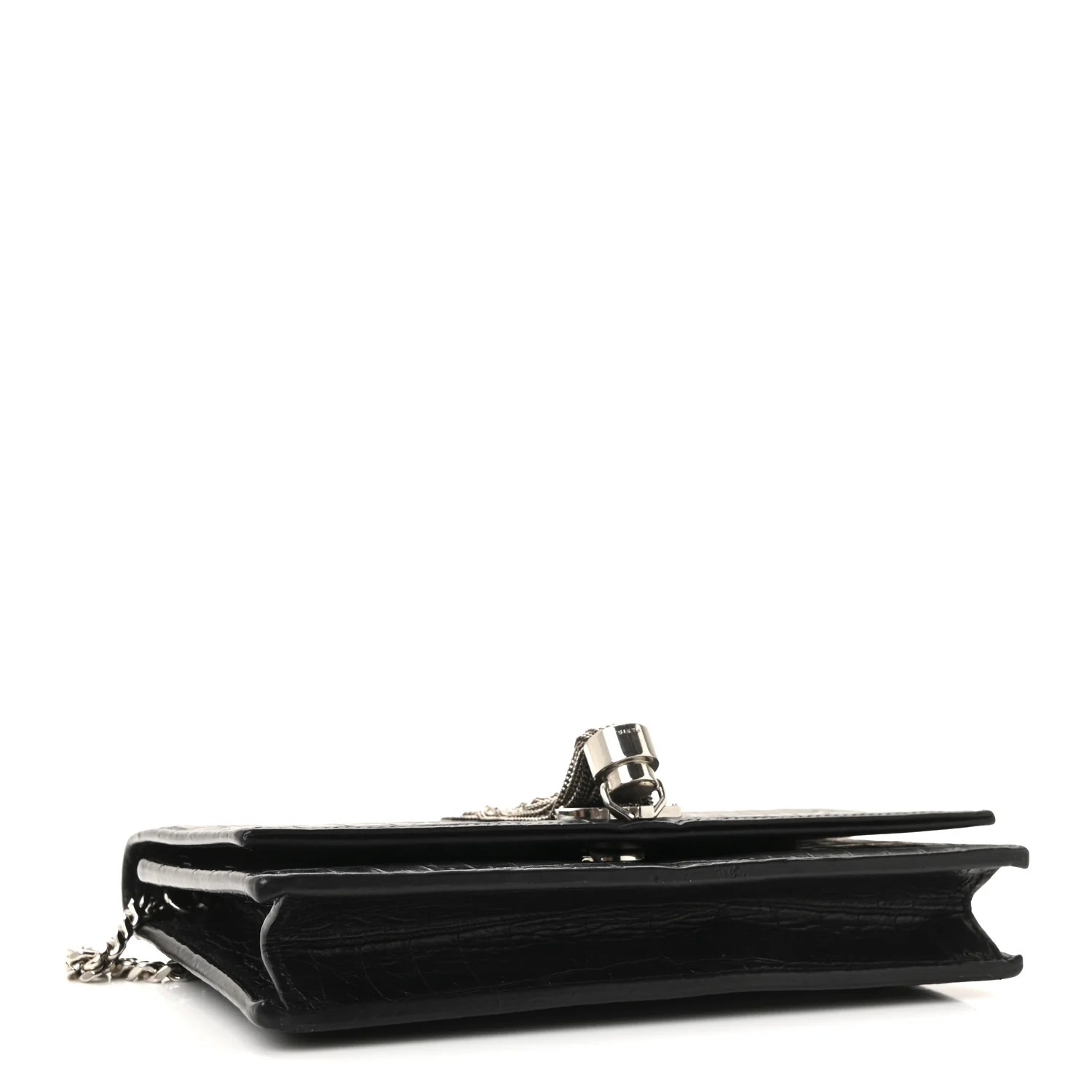 Calfskin Crocodile Embossed Kate Monogram Tassel Chain Wallet Black - Image 4