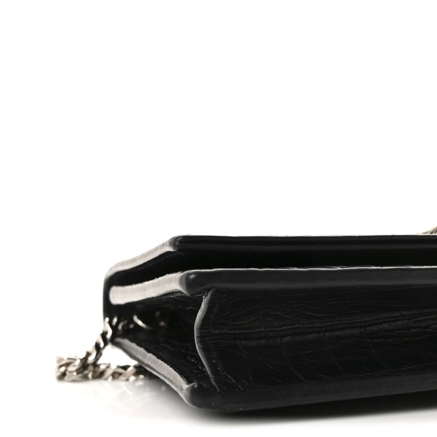 Calfskin Crocodile Embossed Kate Monogram Tassel Chain Wallet Black - Image 8