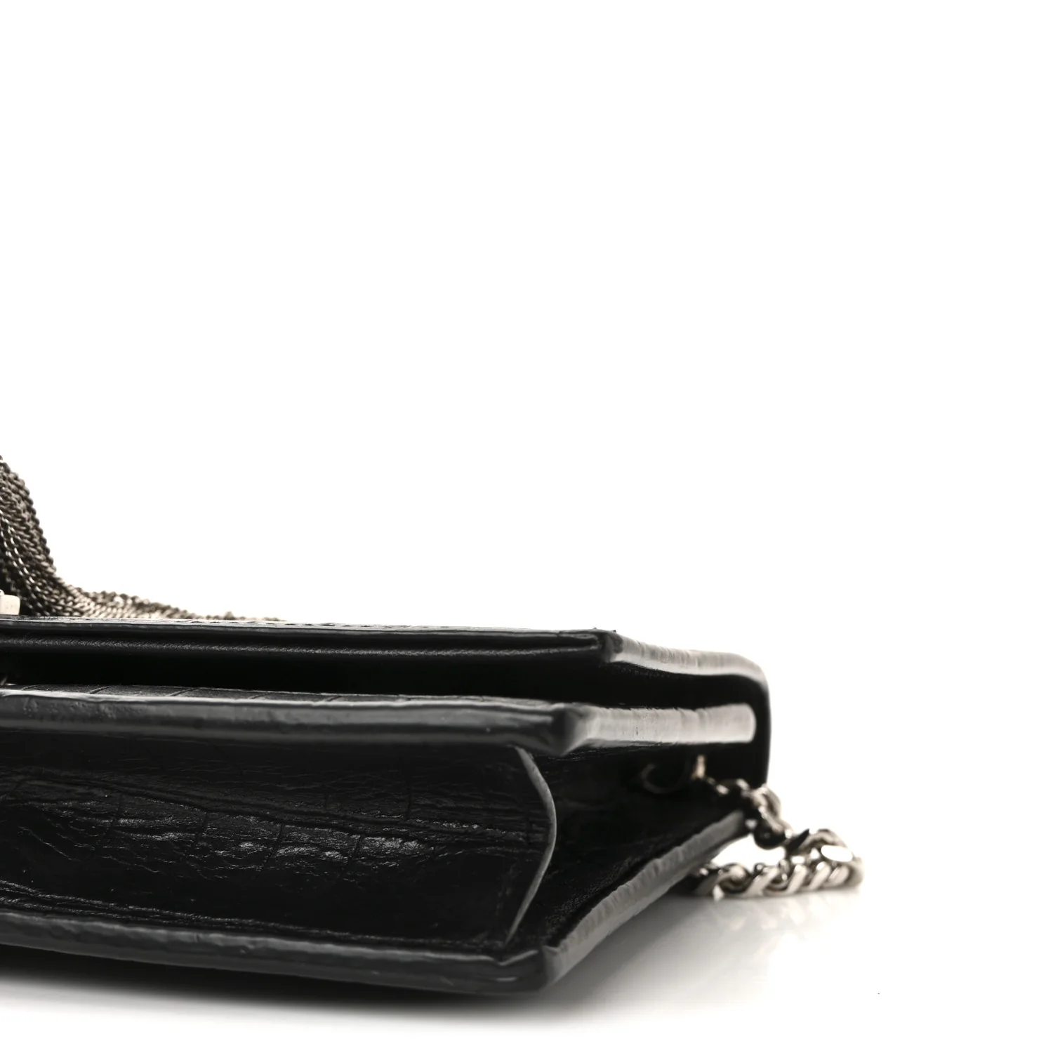 Calfskin Crocodile Embossed Kate Monogram Tassel Chain Wallet Black - Image 9