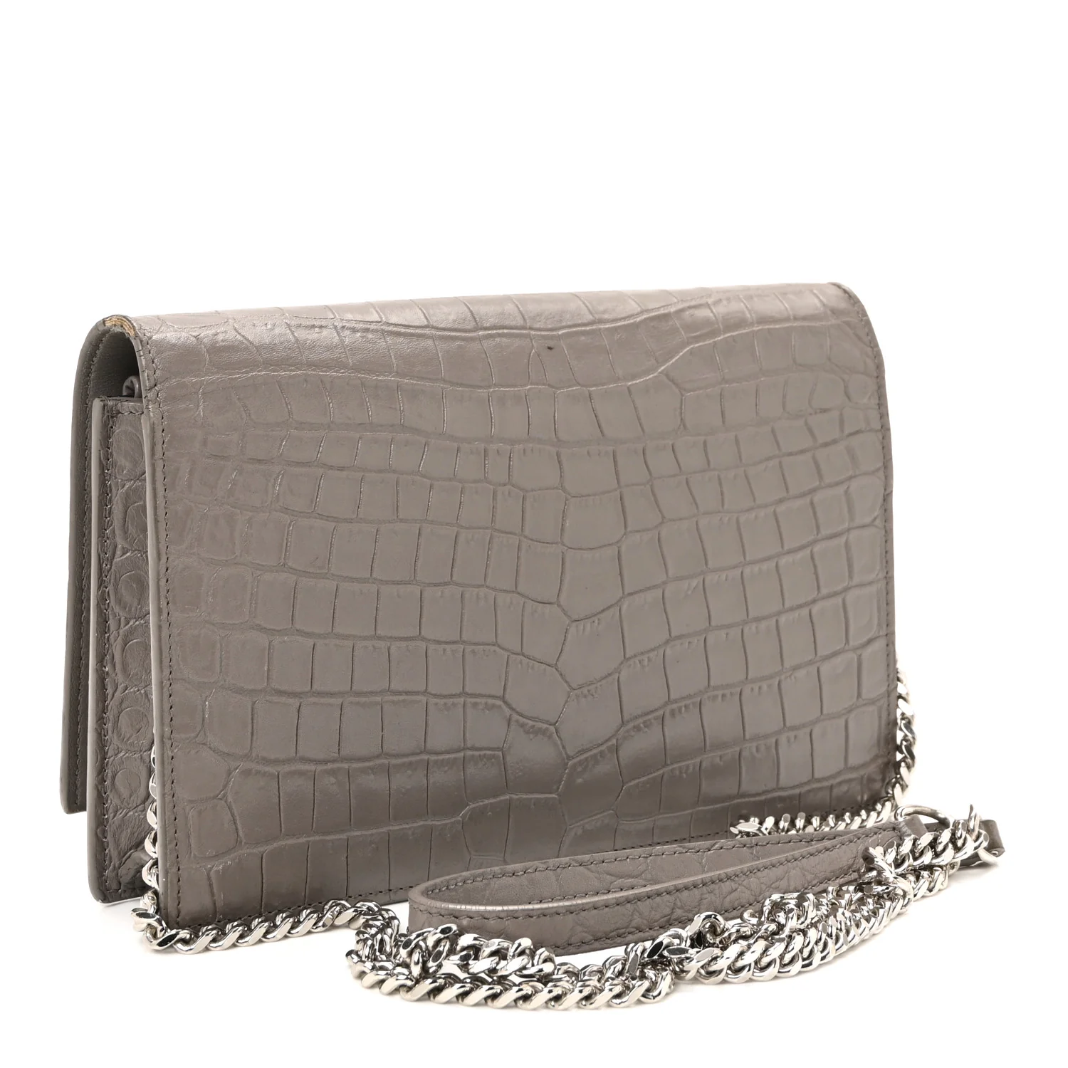 Calfskin Crocodile Embossed Kate Monogram Tassel Chain Wallet Fog - Image 3