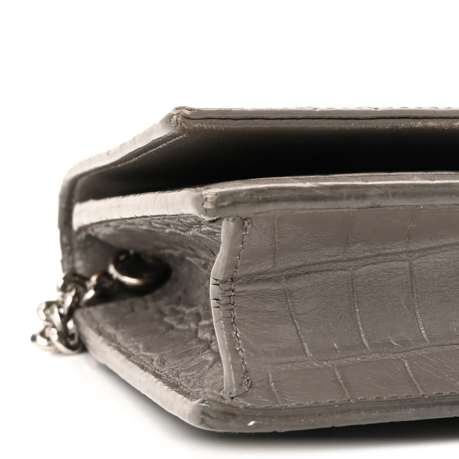 Calfskin Crocodile Embossed Kate Monogram Tassel Chain Wallet Fog - Image 8