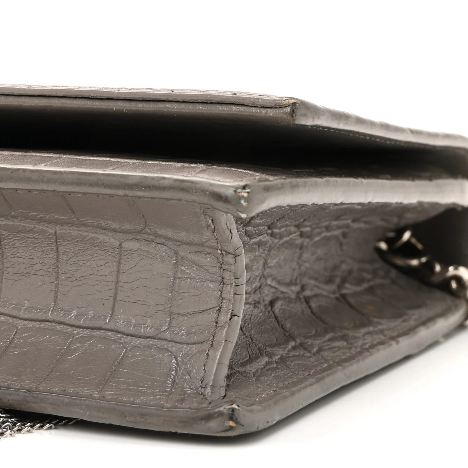 Calfskin Crocodile Embossed Kate Monogram Tassel Chain Wallet Fog - Image 9