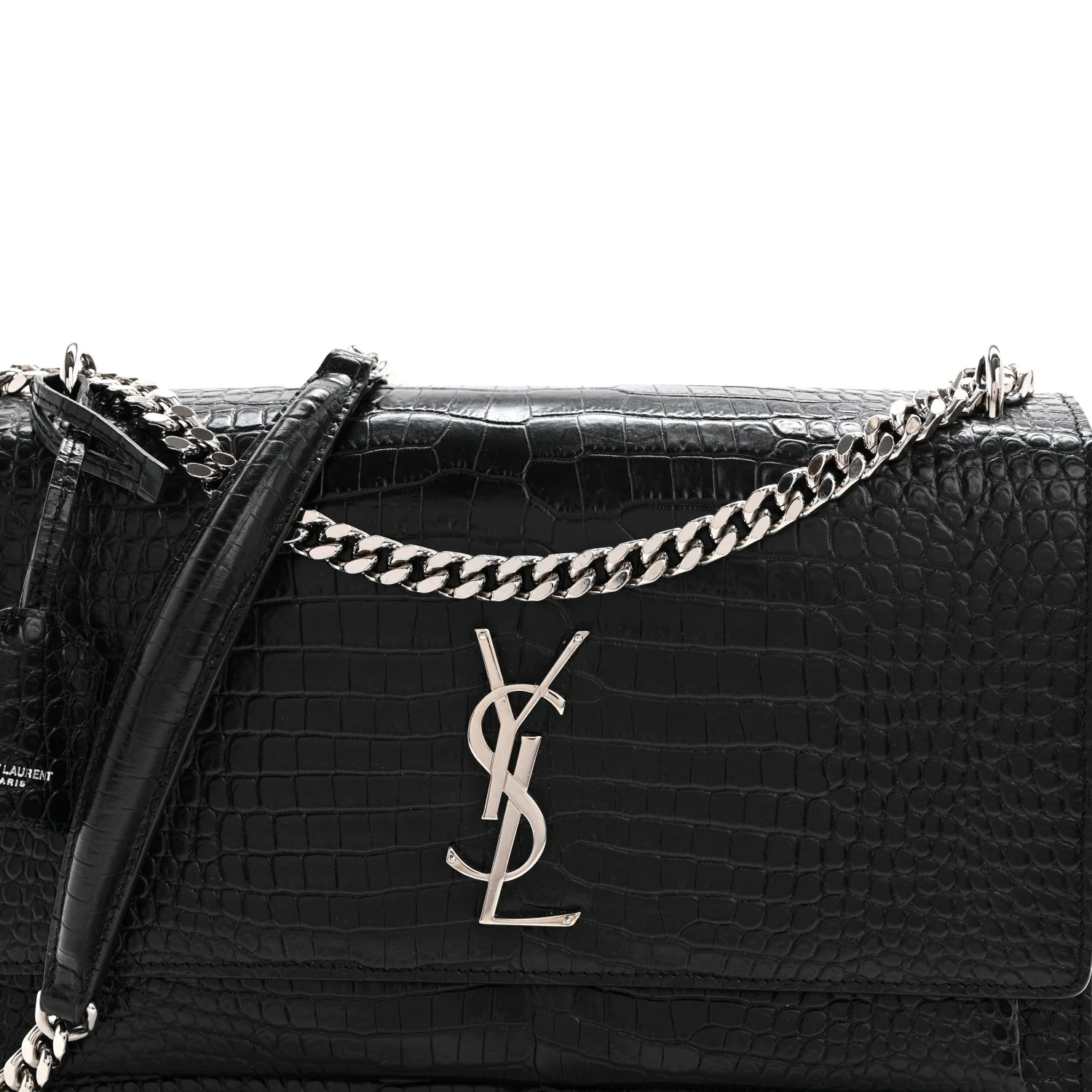 Calfskin Crocodile Embossed Large Monogram Sunset Black - Image 8