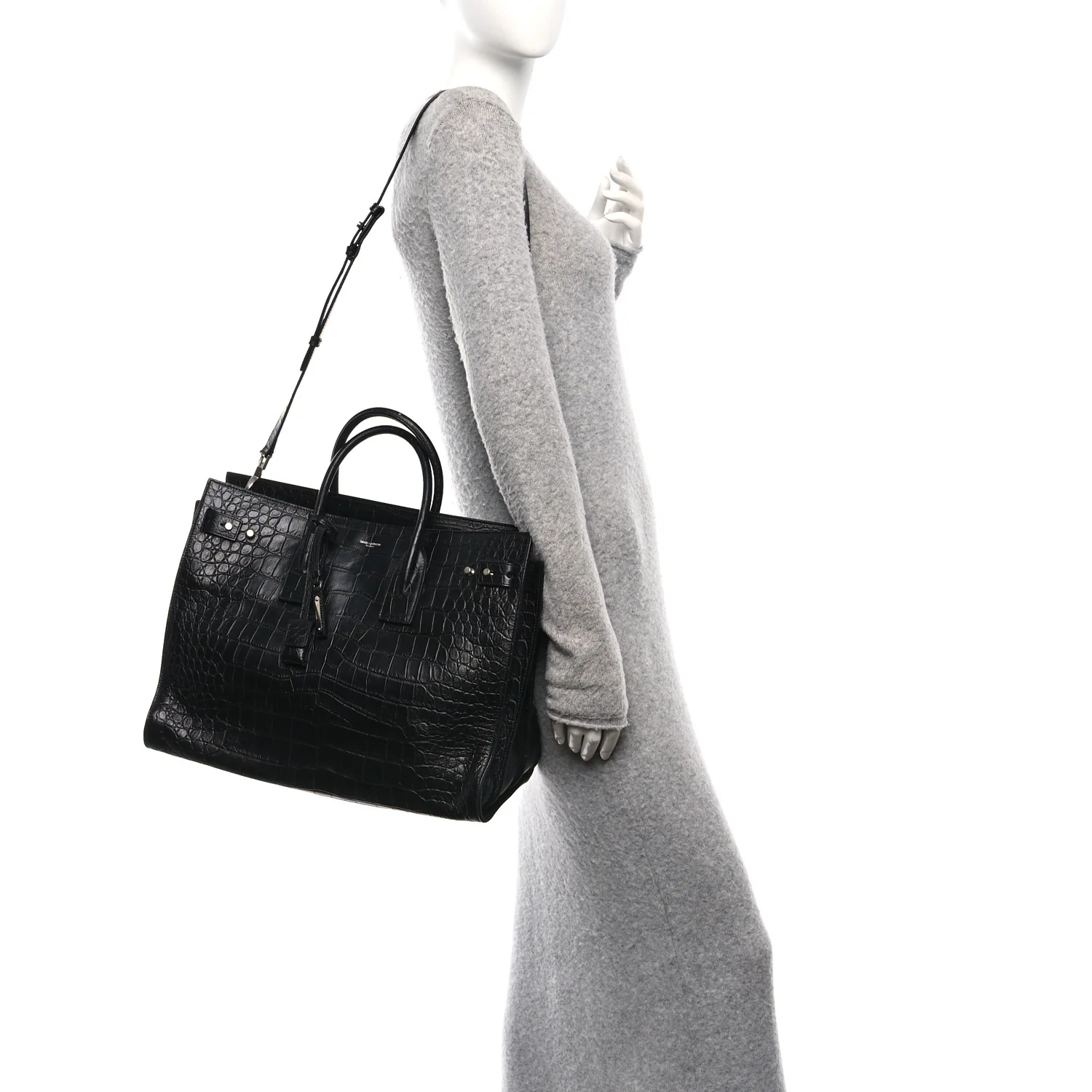 Calfskin Crocodile Embossed Large Souple Sac De Jour Black - Image 2