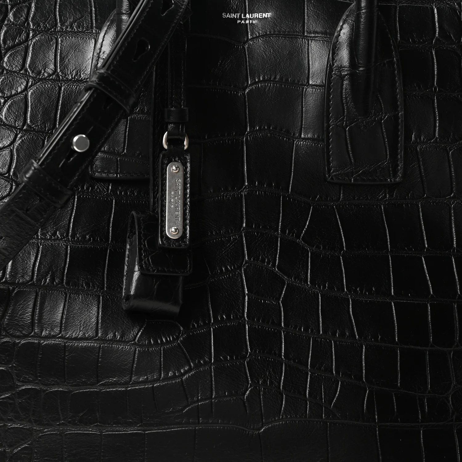 Calfskin Crocodile Embossed Large Souple Sac De Jour Black - Image 7