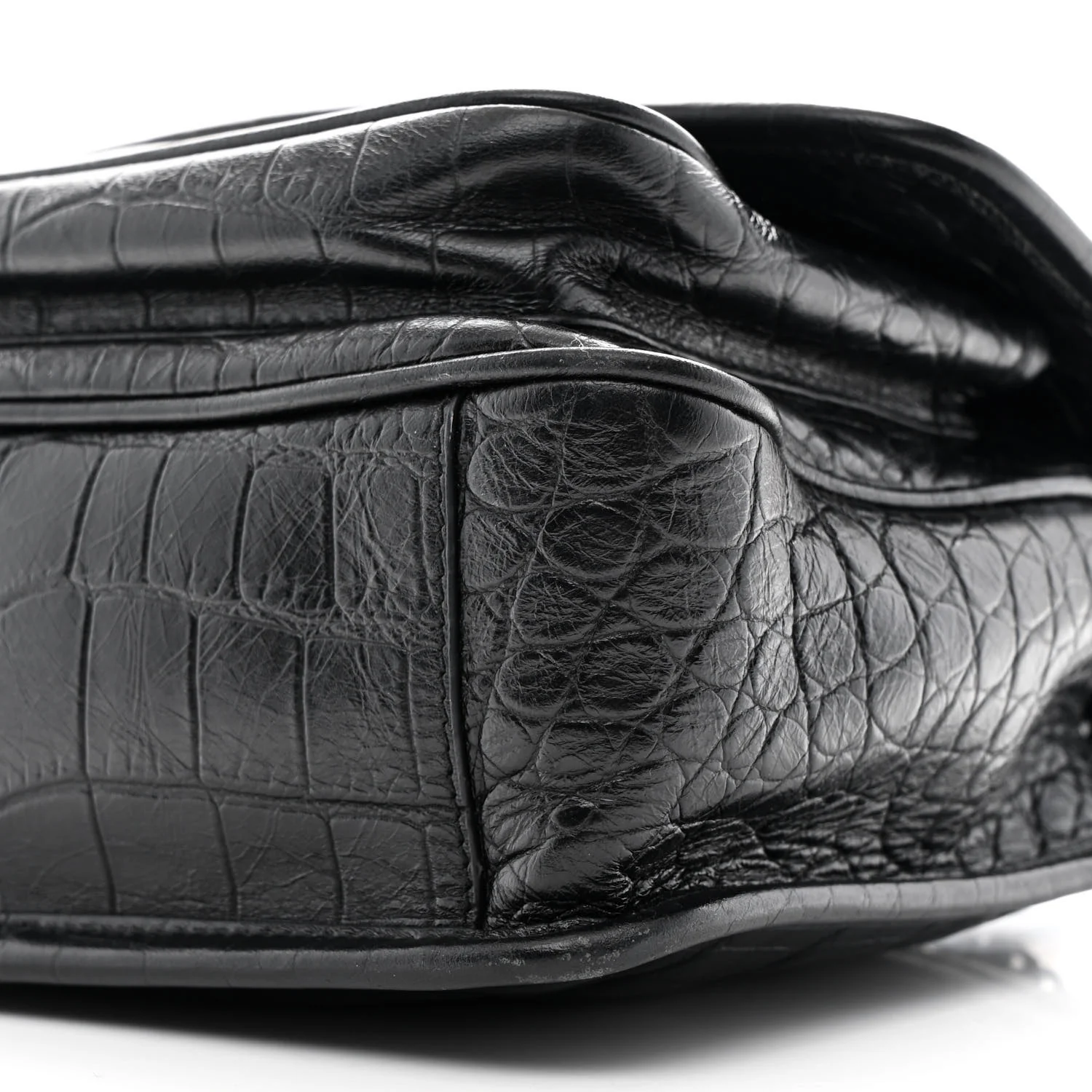 Calfskin Crocodile Embossed Matelasse Monogram Baby Niki Chain Satchel Black - Image 10