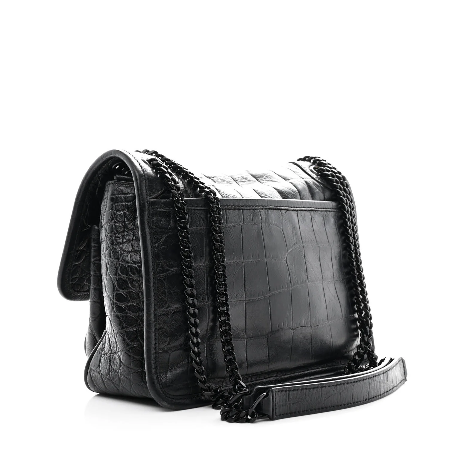 Calfskin Crocodile Embossed Matelasse Monogram Baby Niki Chain Satchel Black - Image 3