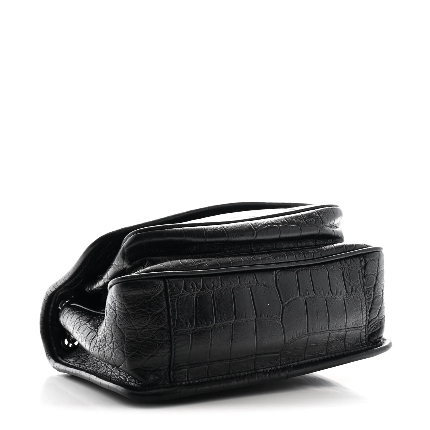 Calfskin Crocodile Embossed Matelasse Monogram Baby Niki Chain Satchel Black - Image 4