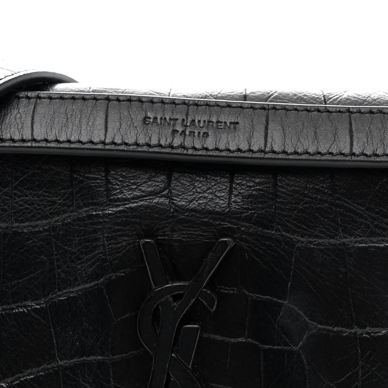 Calfskin Crocodile Embossed Matelasse Monogram Baby Niki Chain Satchel Black - Image 8