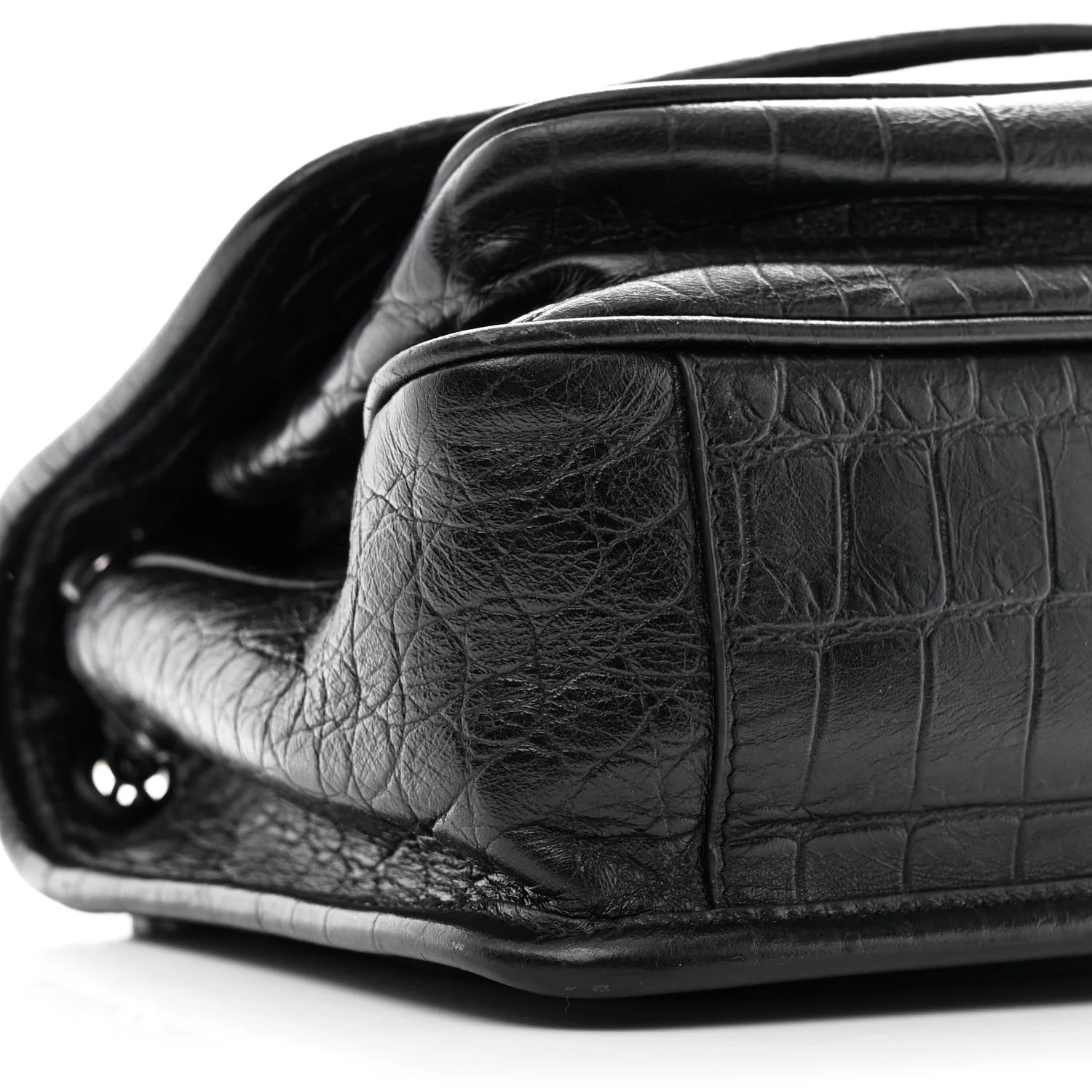 Calfskin Crocodile Embossed Matelasse Monogram Baby Niki Chain Satchel Black - Image 9