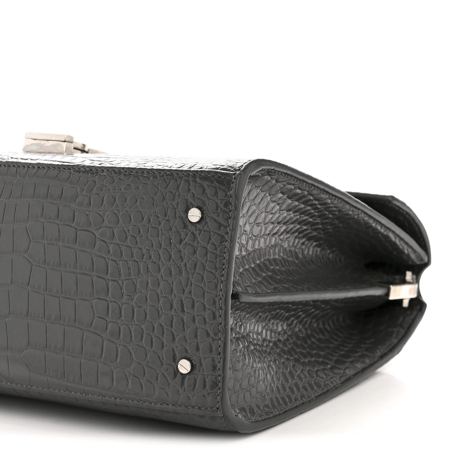 Calfskin Crocodile Embossed Medium Classic Monogram Cassandra Top Handle Fog - Image 10