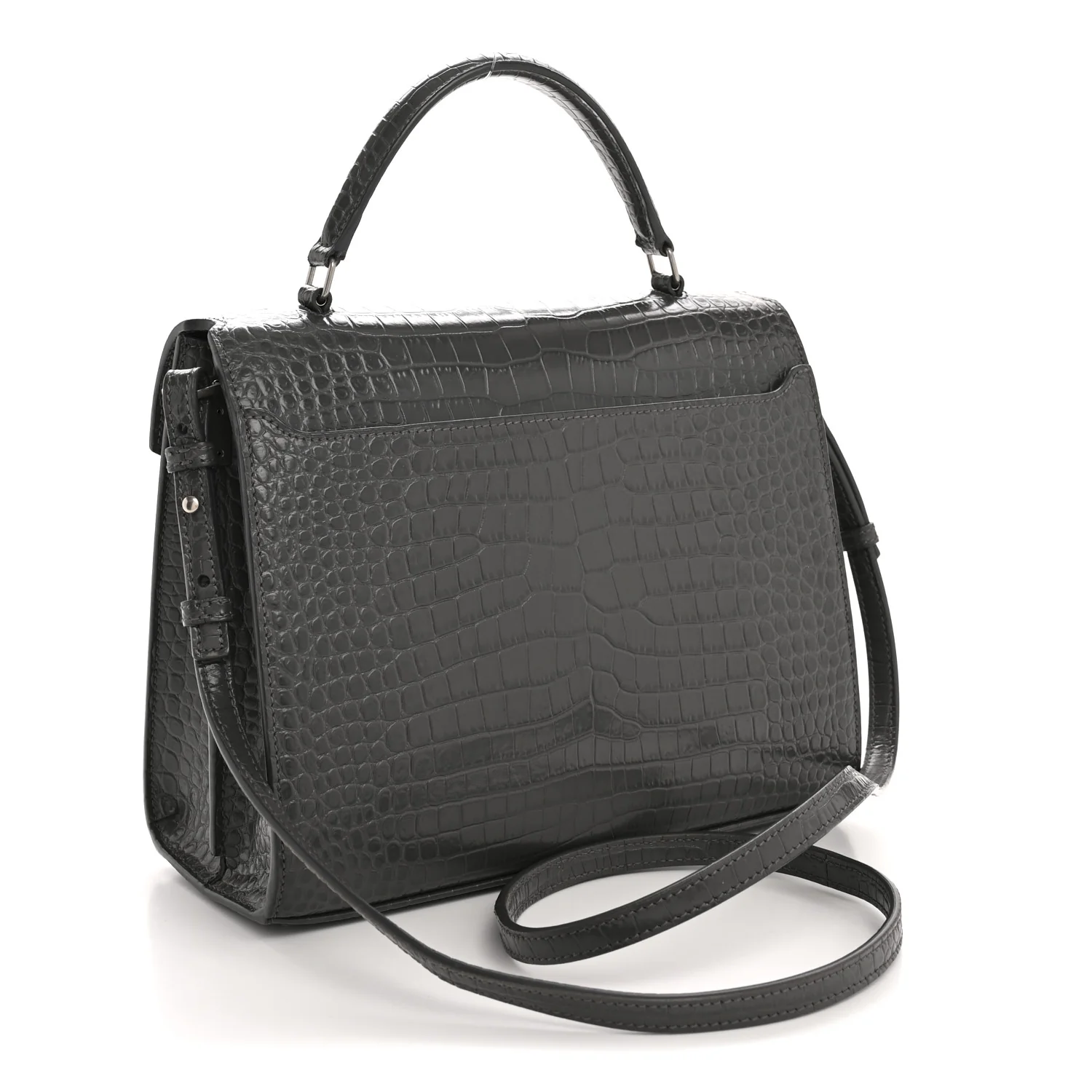 Calfskin Crocodile Embossed Medium Classic Monogram Cassandra Top Handle Fog - Image 3