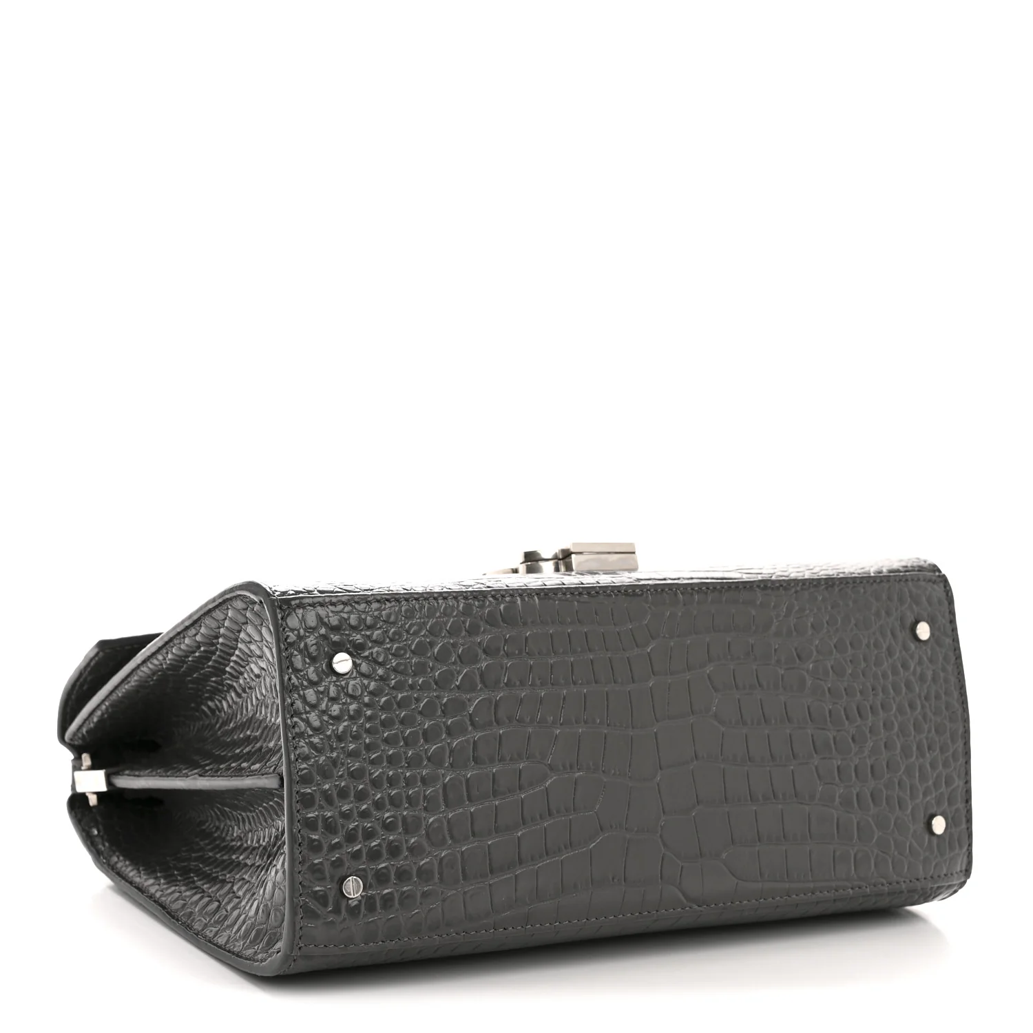 Calfskin Crocodile Embossed Medium Classic Monogram Cassandra Top Handle Fog - Image 4
