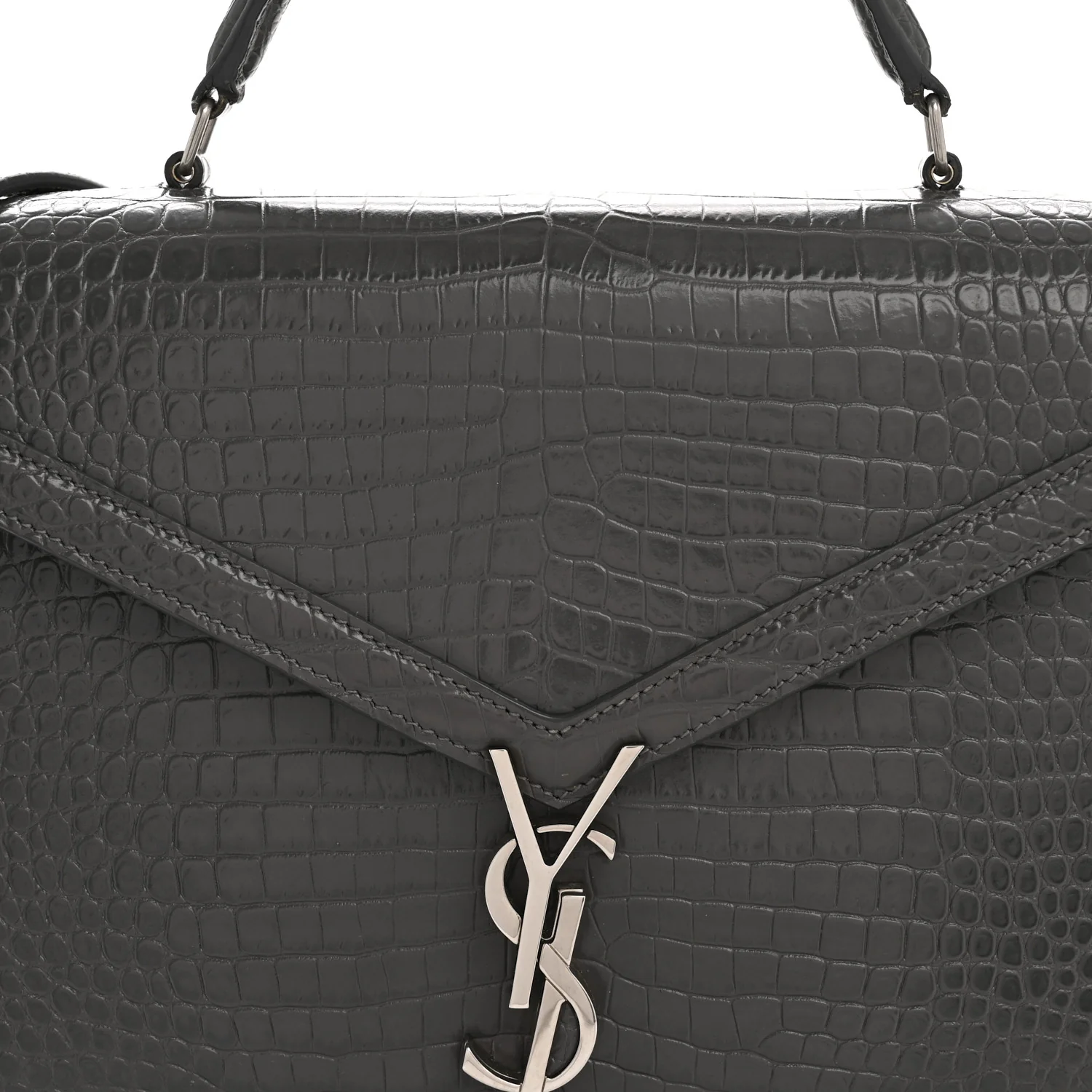 Calfskin Crocodile Embossed Medium Classic Monogram Cassandra Top Handle Fog - Image 8