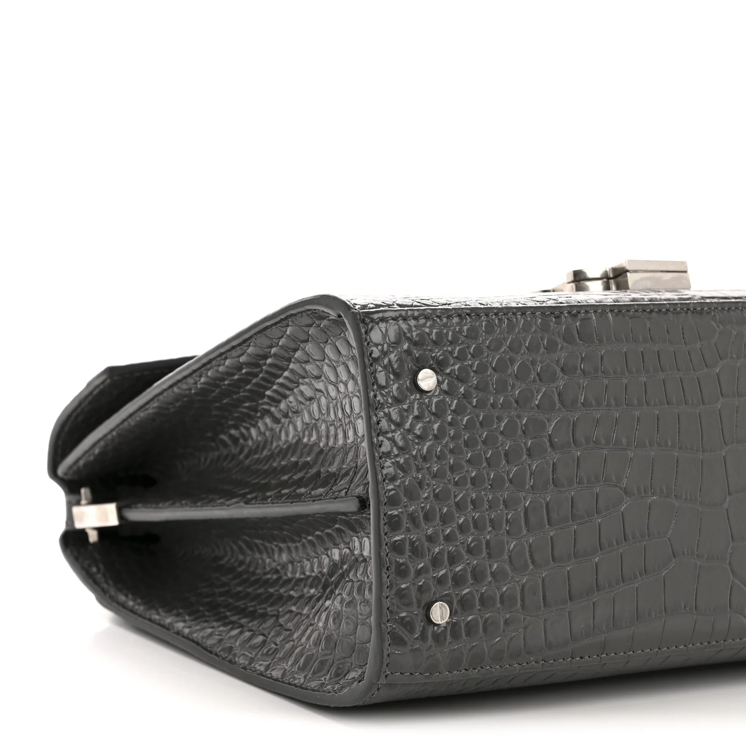 Calfskin Crocodile Embossed Medium Classic Monogram Cassandra Top Handle Fog - Image 9
