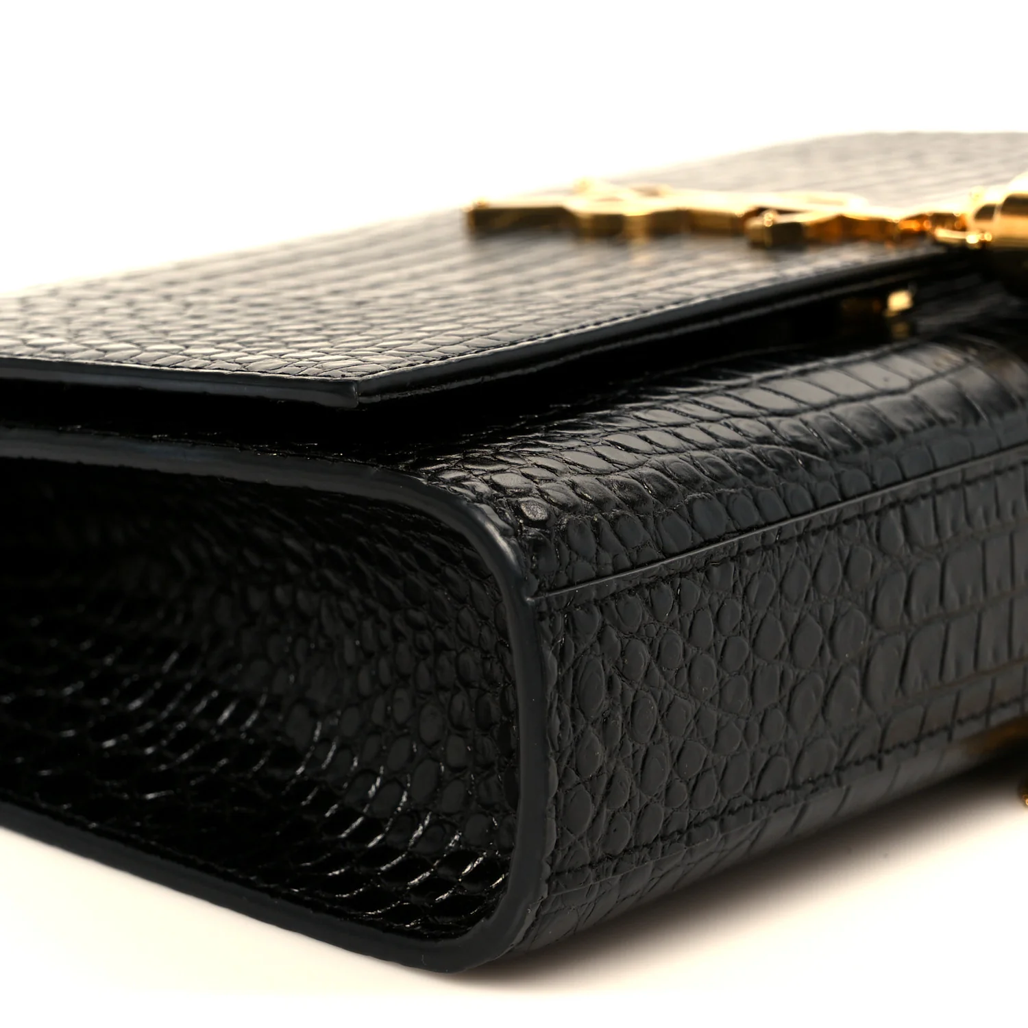 Calfskin Crocodile Embossed Medium Classic Monogram Kate Tassel Satchel Black - Image 10