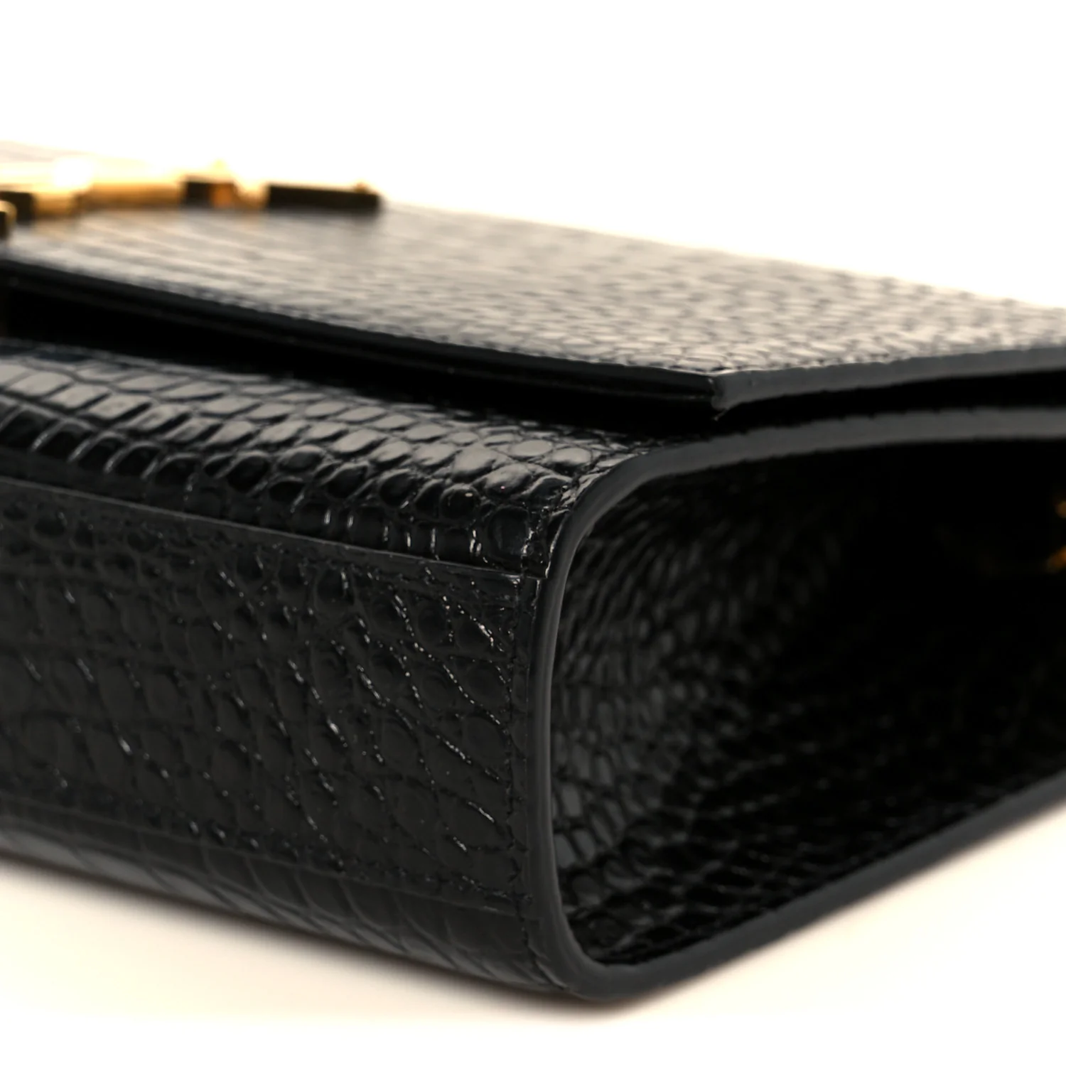 Calfskin Crocodile Embossed Medium Classic Monogram Kate Tassel Satchel Black - Image 11