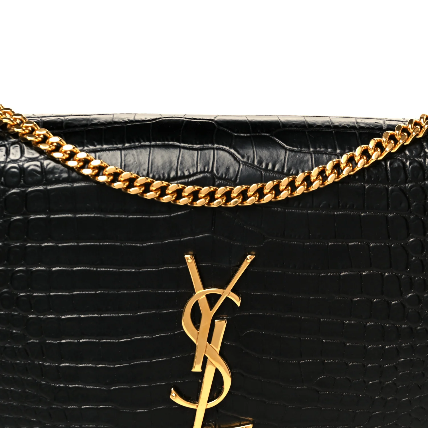 Calfskin Crocodile Embossed Medium Classic Monogram Kate Tassel Satchel Black - Image 9
