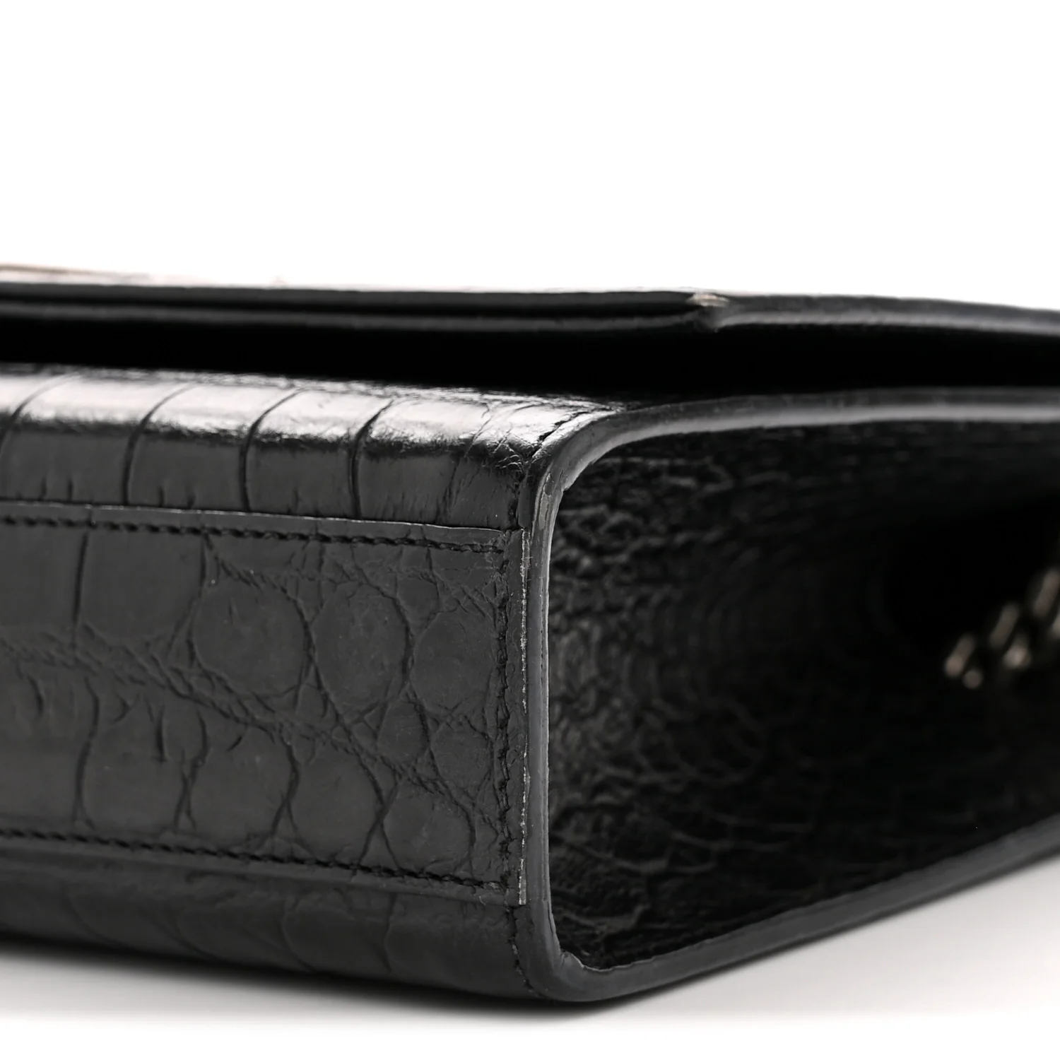 Calfskin Crocodile Embossed Medium Classic Monogram Kate Tassel Satchel Black - Image 10