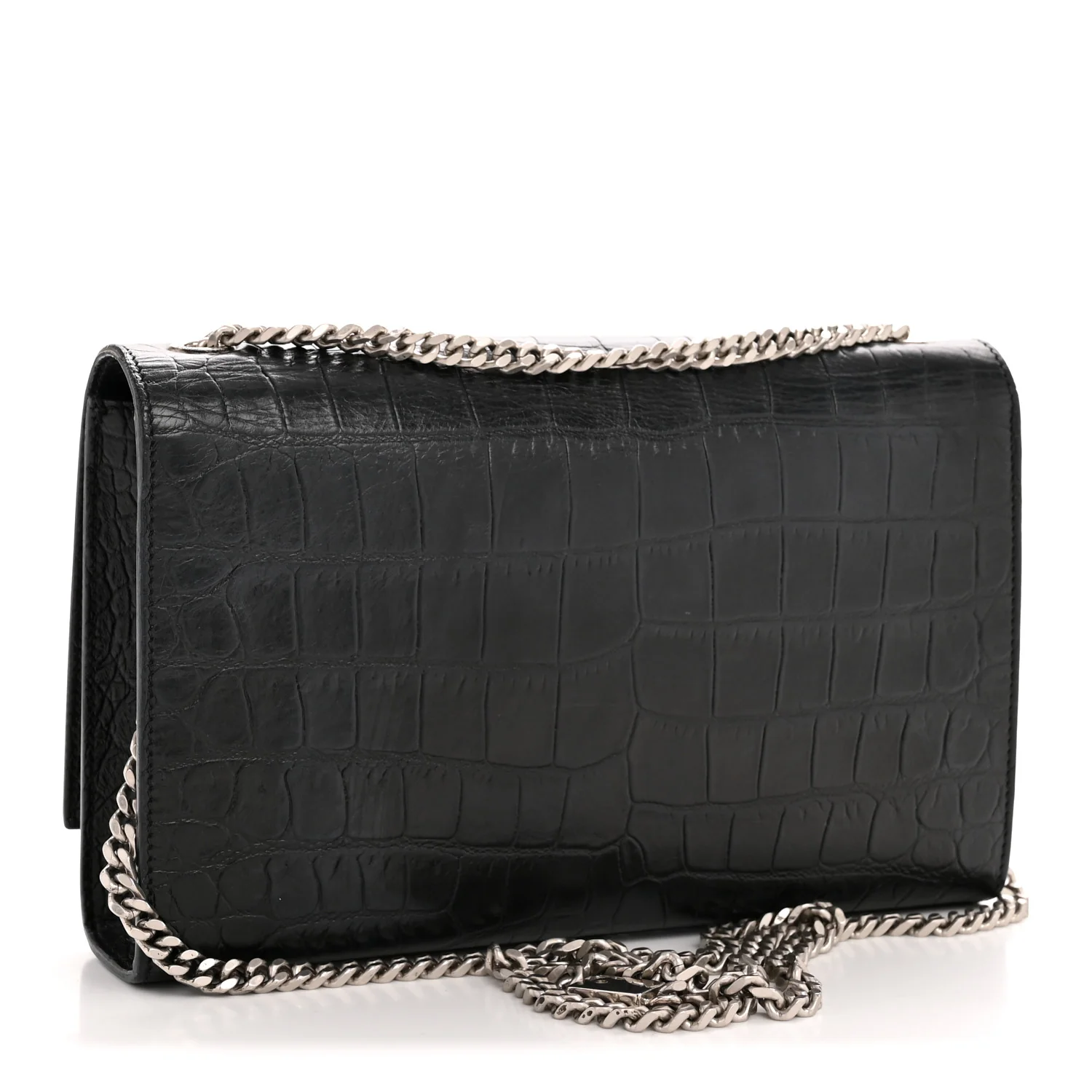 Calfskin Crocodile Embossed Medium Classic Monogram Kate Tassel Satchel Black - Image 3
