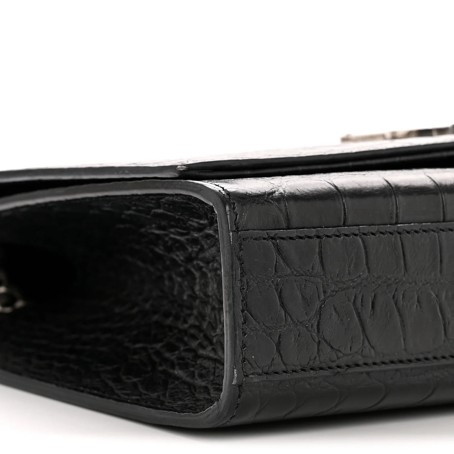 Calfskin Crocodile Embossed Medium Classic Monogram Kate Tassel Satchel Black - Image 9