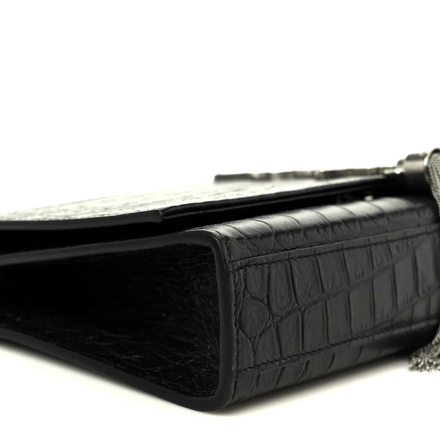 Calfskin Crocodile Embossed Medium Classic Monogram Kate Tassel Satchel Black - Image 10