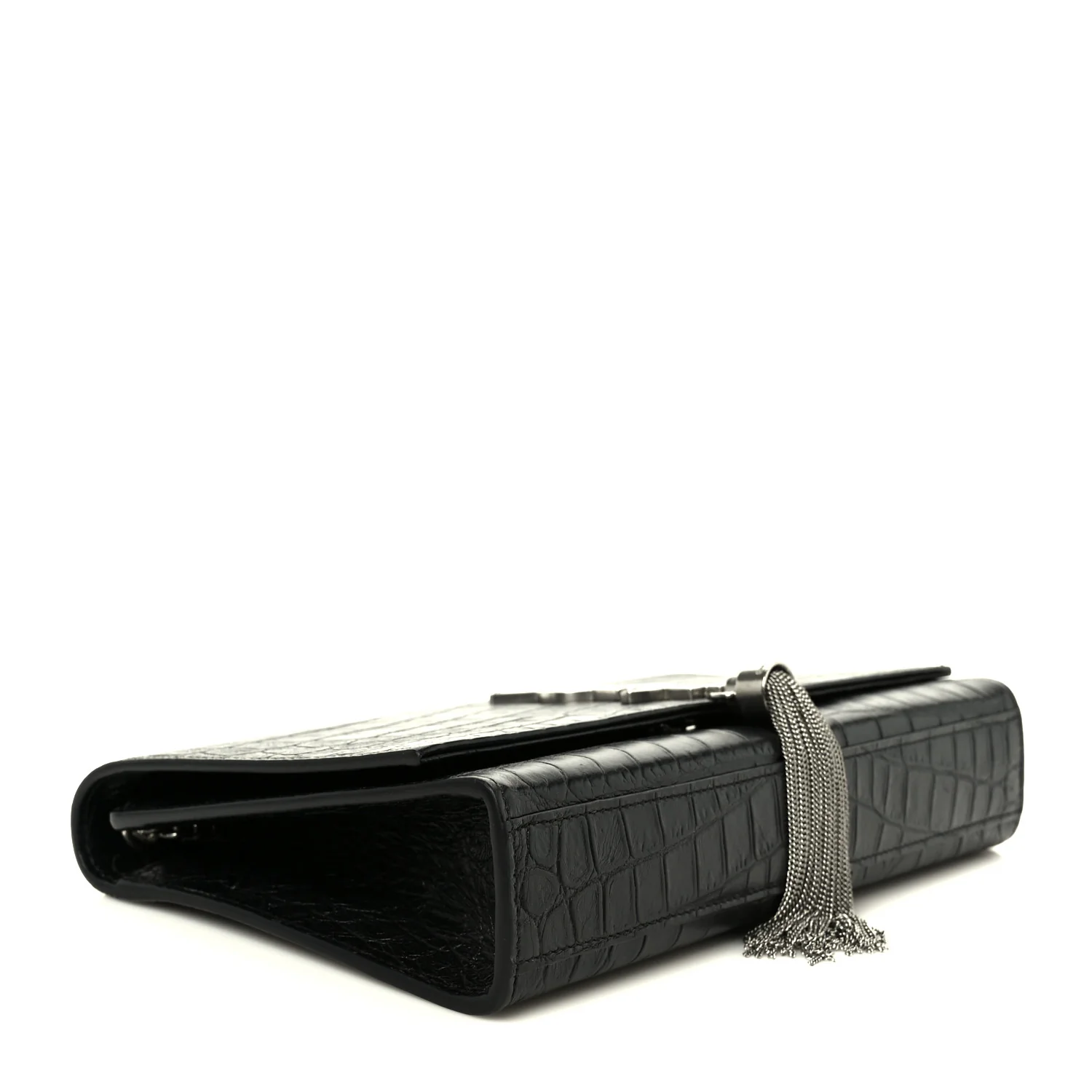 Calfskin Crocodile Embossed Medium Classic Monogram Kate Tassel Satchel Black - Image 4