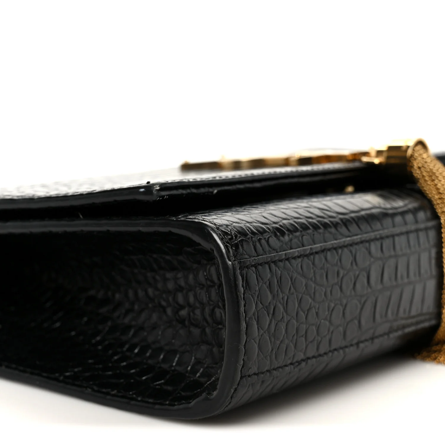 Calfskin Crocodile Embossed Medium Classic Monogram Kate Tassel Satchel Black - Image 10
