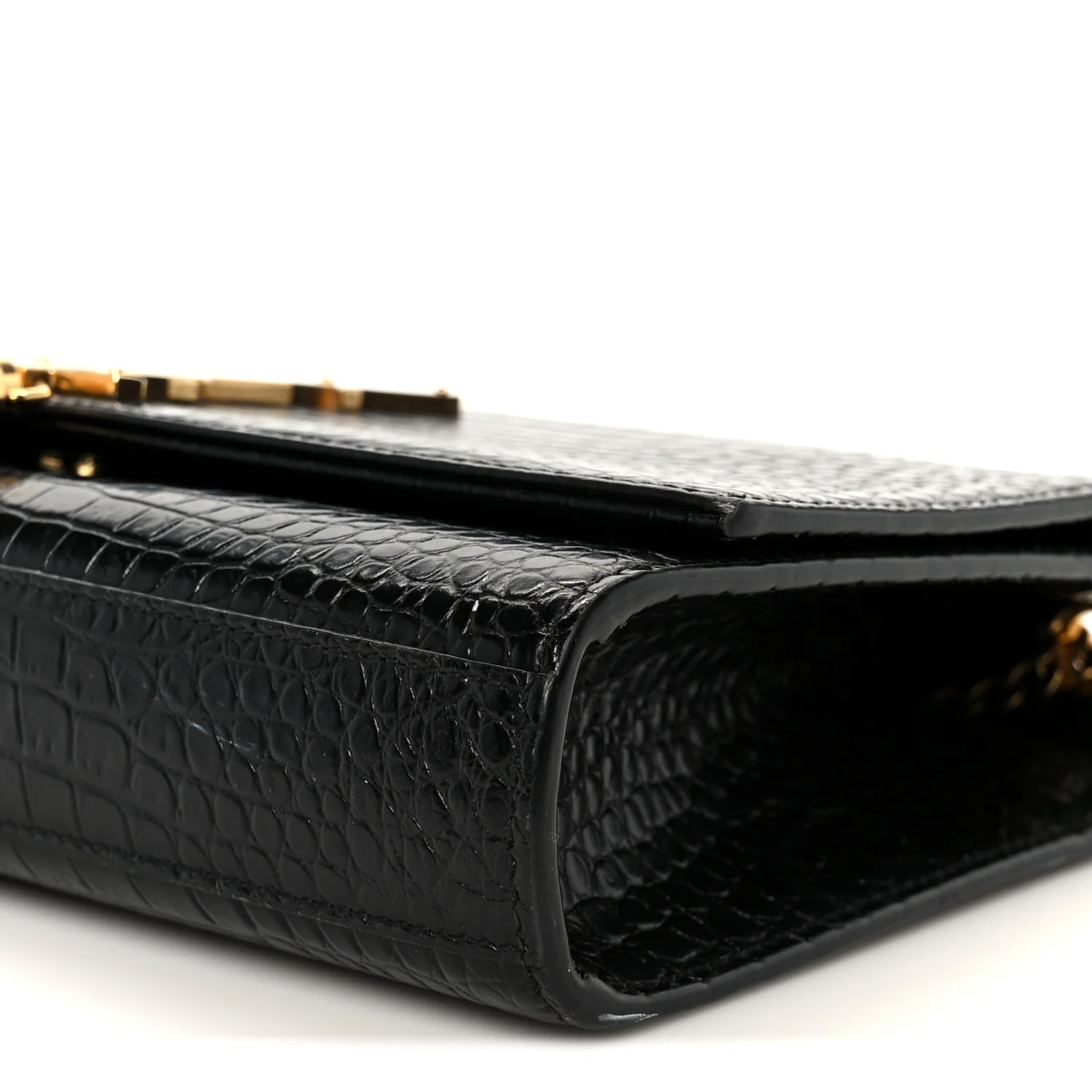 Calfskin Crocodile Embossed Medium Classic Monogram Kate Tassel Satchel Black - Image 11