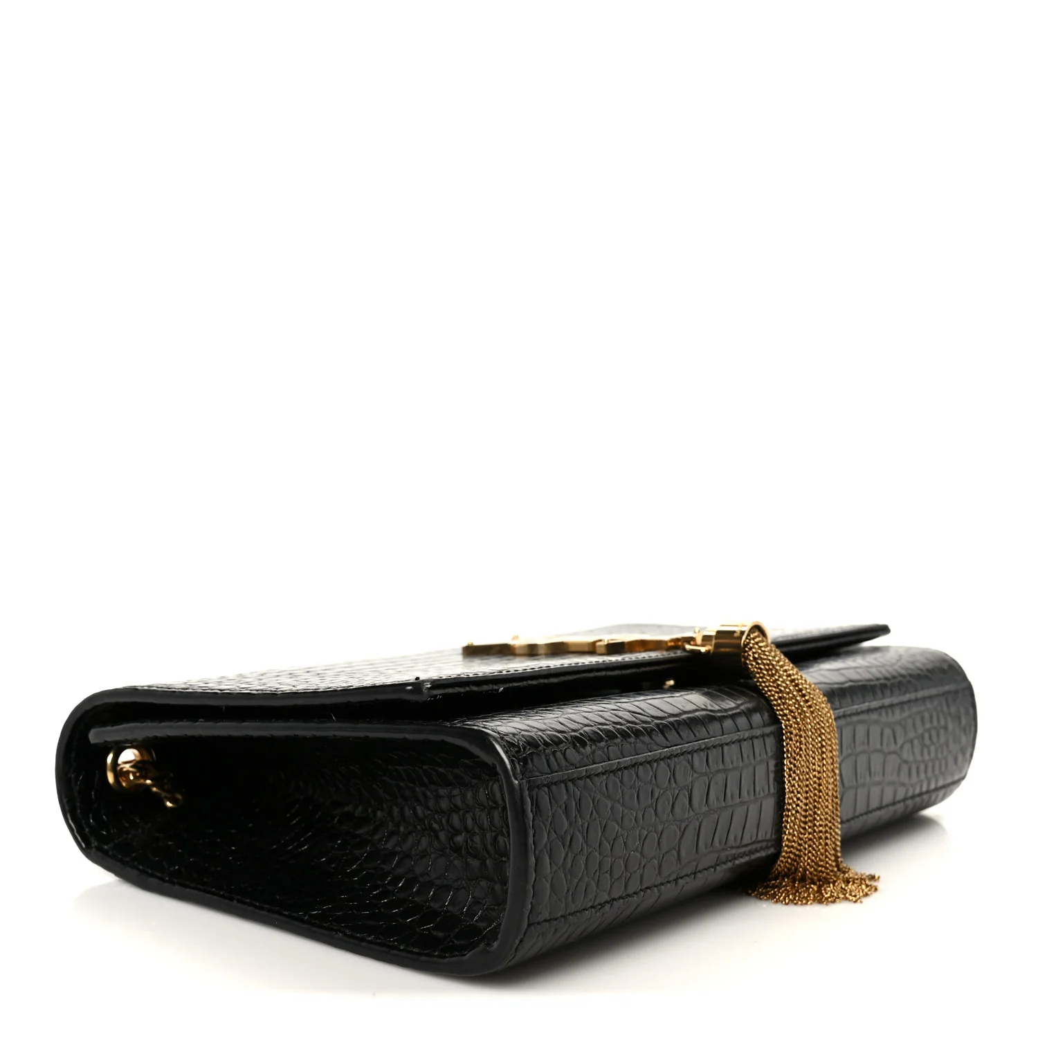 Calfskin Crocodile Embossed Medium Classic Monogram Kate Tassel Satchel Black - Image 4