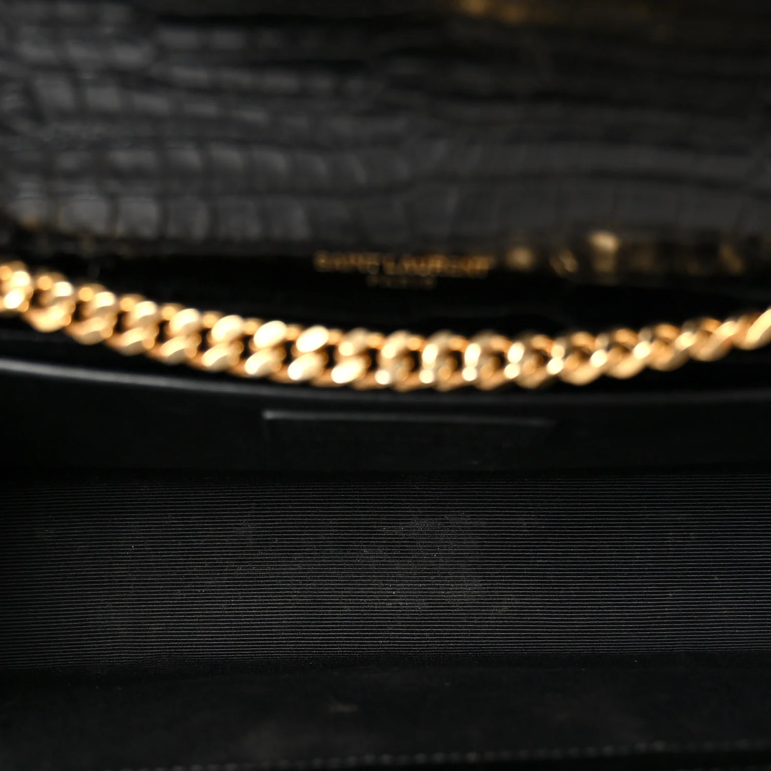 Calfskin Crocodile Embossed Medium Classic Monogram Kate Tassel Satchel Black - Image 5