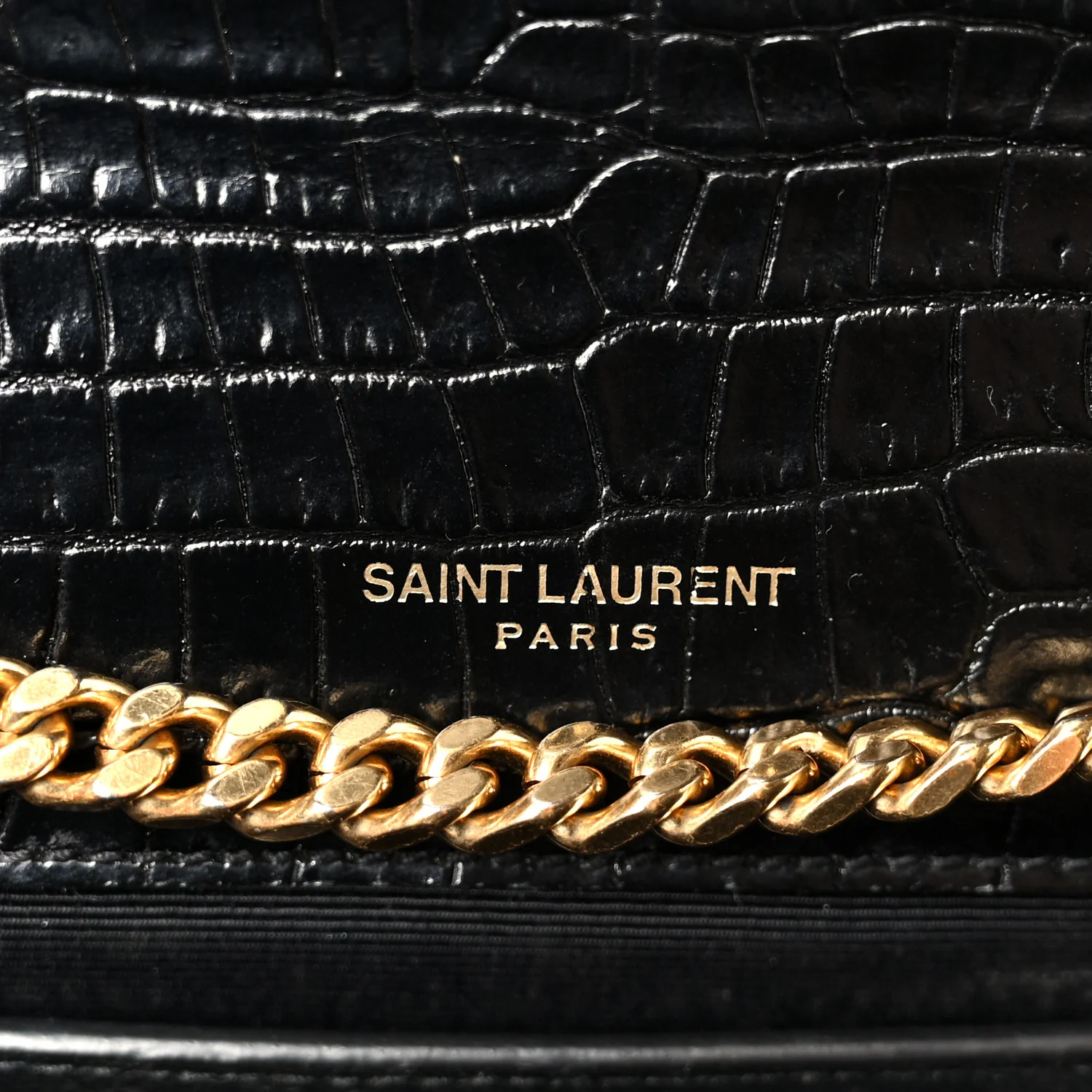 Calfskin Crocodile Embossed Medium Classic Monogram Kate Tassel Satchel Black - Image 6