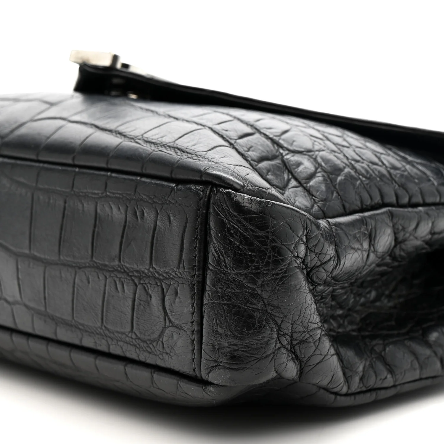 Calfskin Crocodile Embossed Medium College Monogram Satchel Black - Image 10