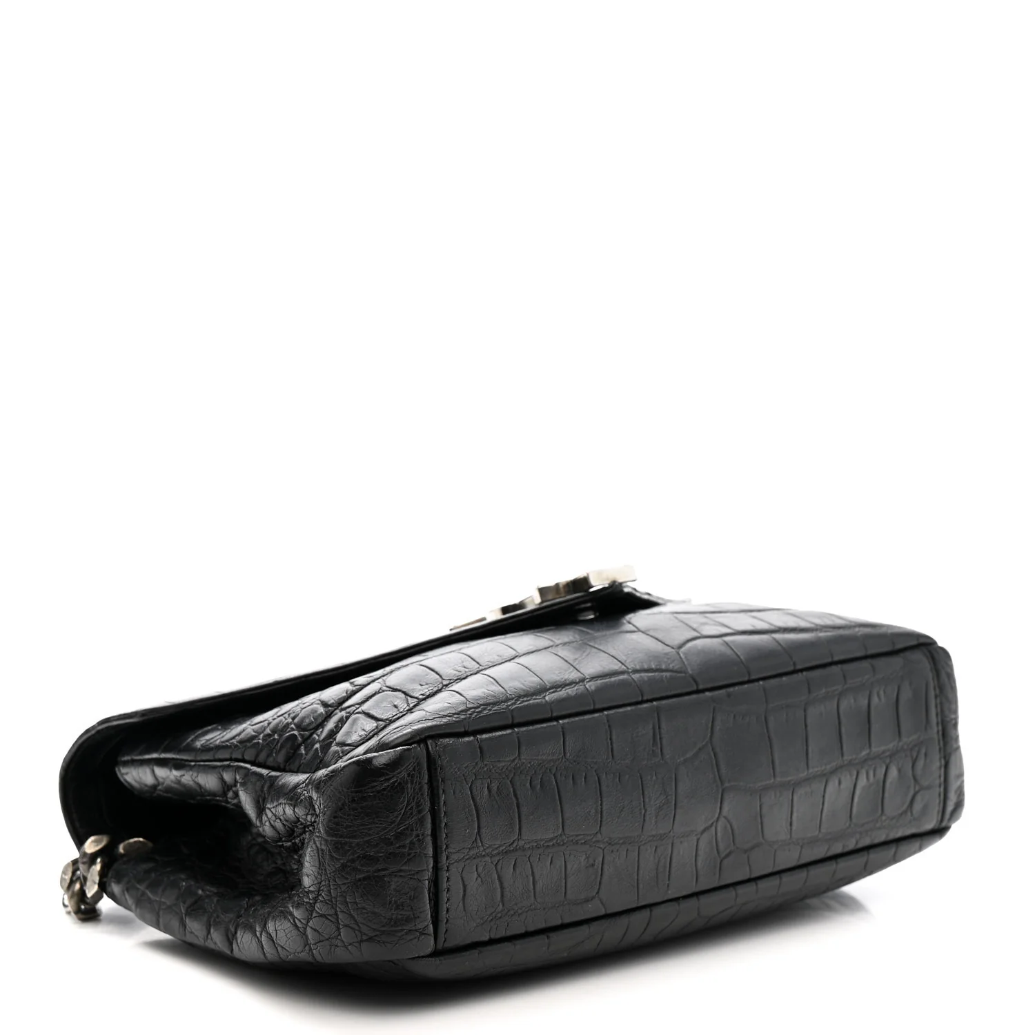 Calfskin Crocodile Embossed Medium College Monogram Satchel Black - Image 4