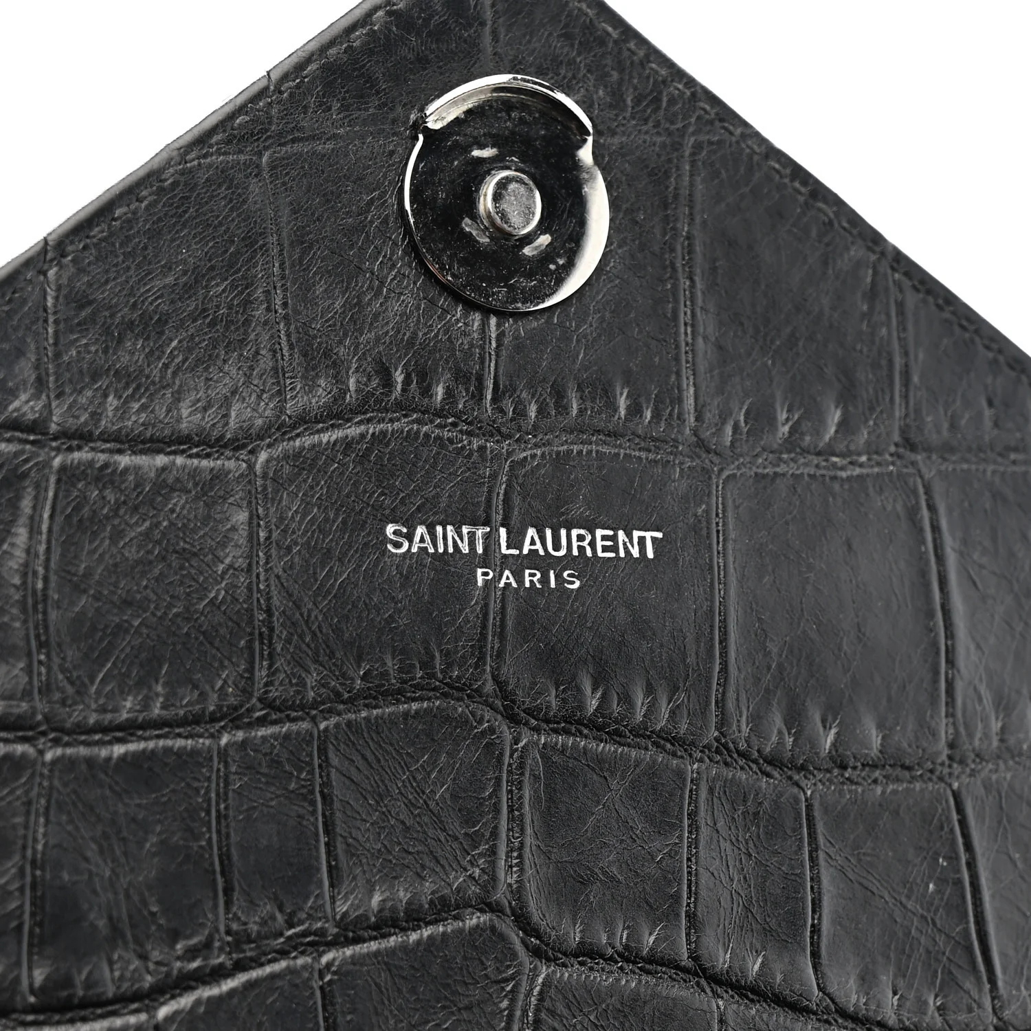 Calfskin Crocodile Embossed Medium College Monogram Satchel Black - Image 7