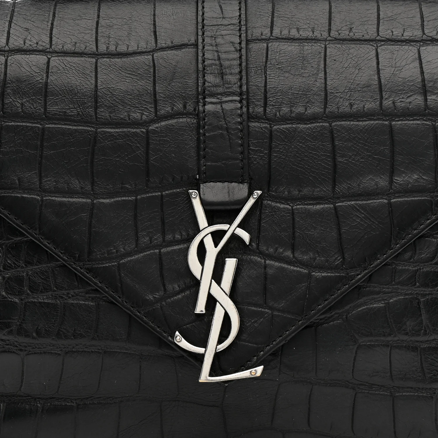 Calfskin Crocodile Embossed Medium College Monogram Satchel Black - Image 8