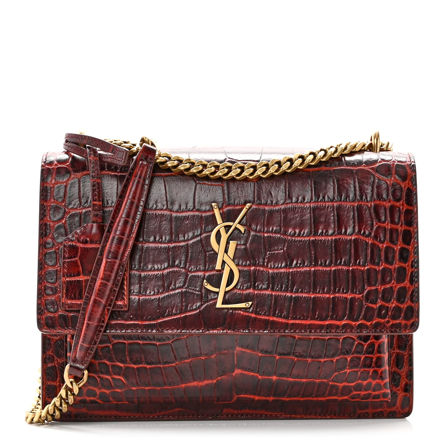Calfskin Crocodile Embossed Medium Monogram Sunset Amber