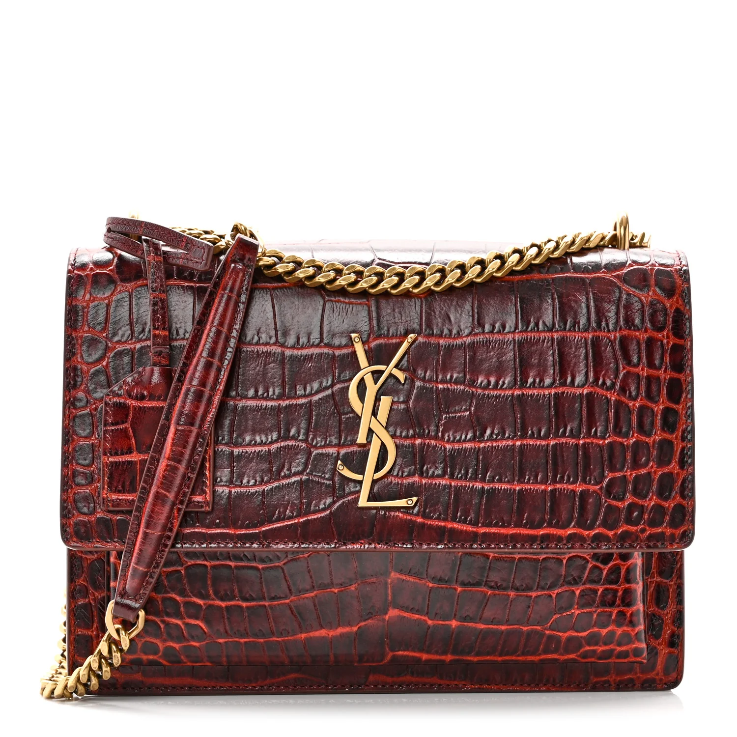 Calfskin Crocodile Embossed Medium Monogram Sunset Amber - Image 7