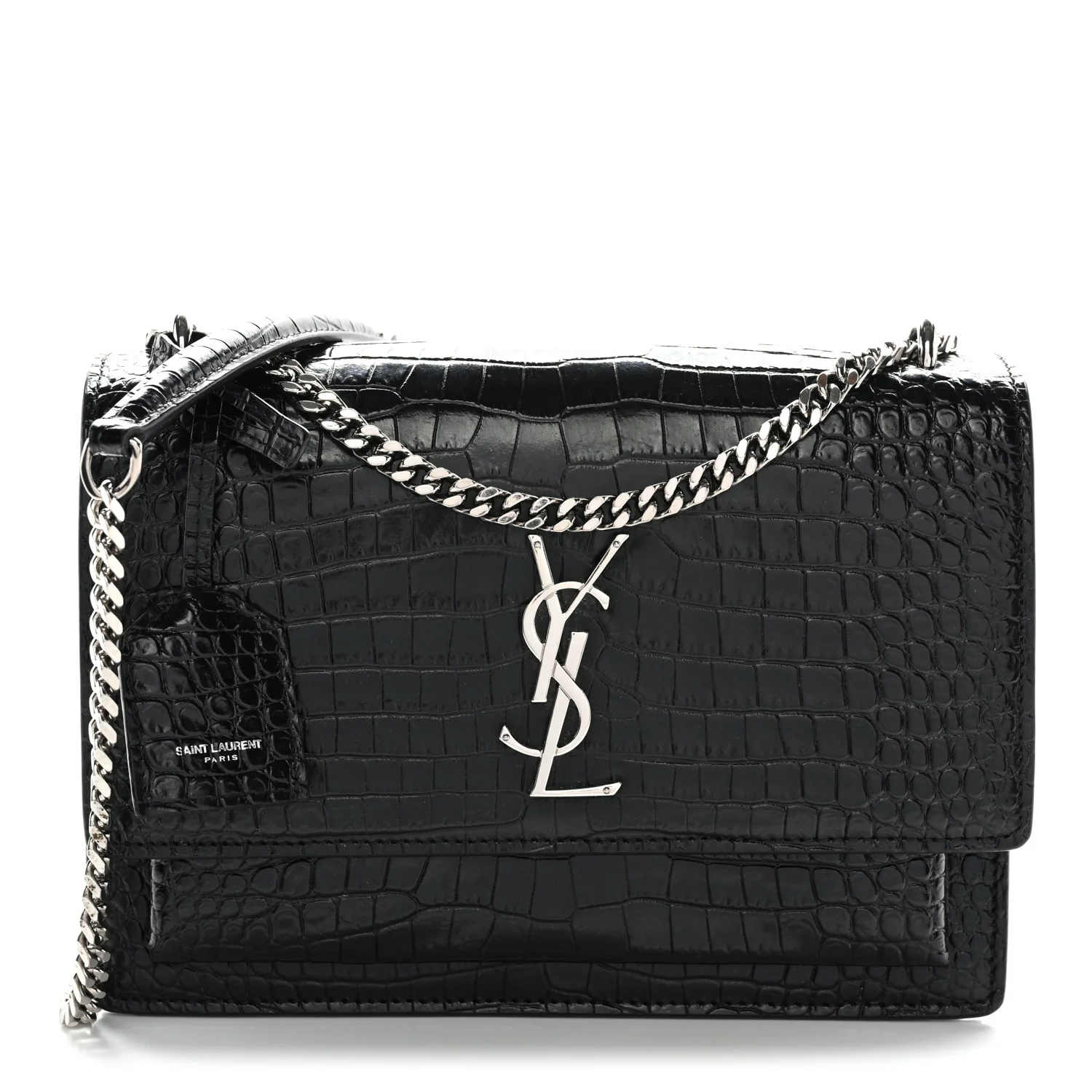 Calfskin Crocodile Embossed Medium Monogram Sunset Black