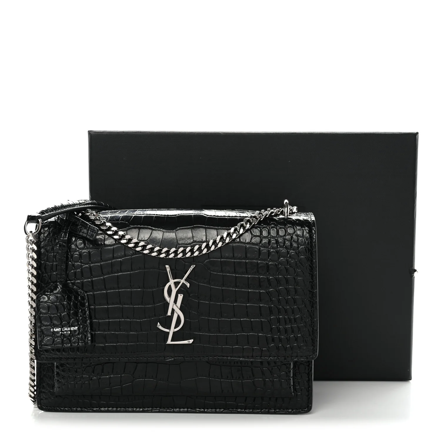 Calfskin Crocodile Embossed Medium Monogram Sunset Black - Image 11