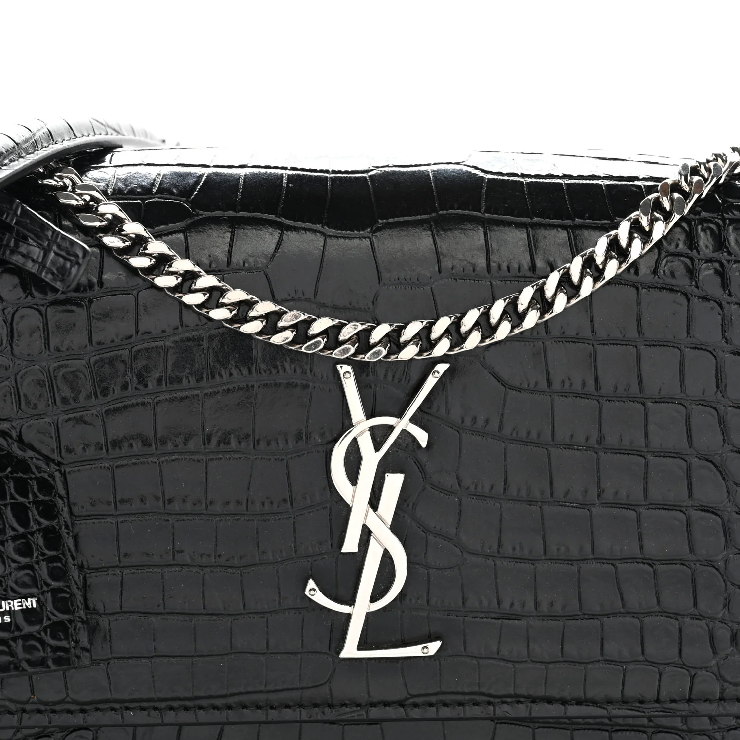 Calfskin Crocodile Embossed Medium Monogram Sunset Black - Image 8