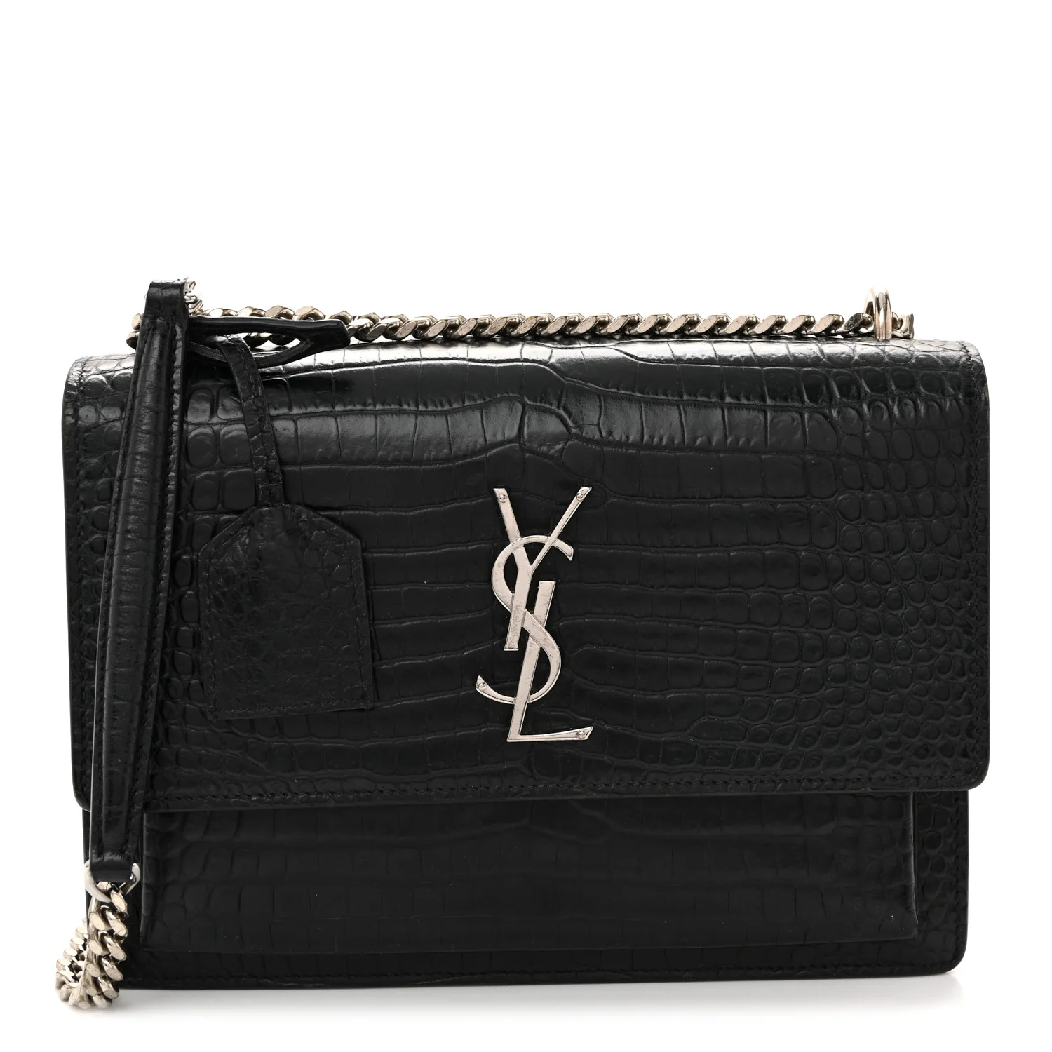 Calfskin Crocodile Embossed Medium Monogram Sunset Black