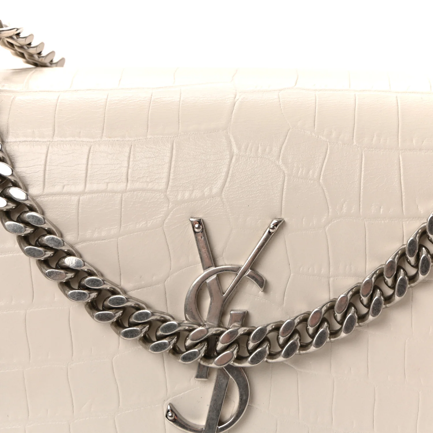 Calfskin Crocodile Embossed Medium Monogram Sunset Blanc Vintage - Image 7
