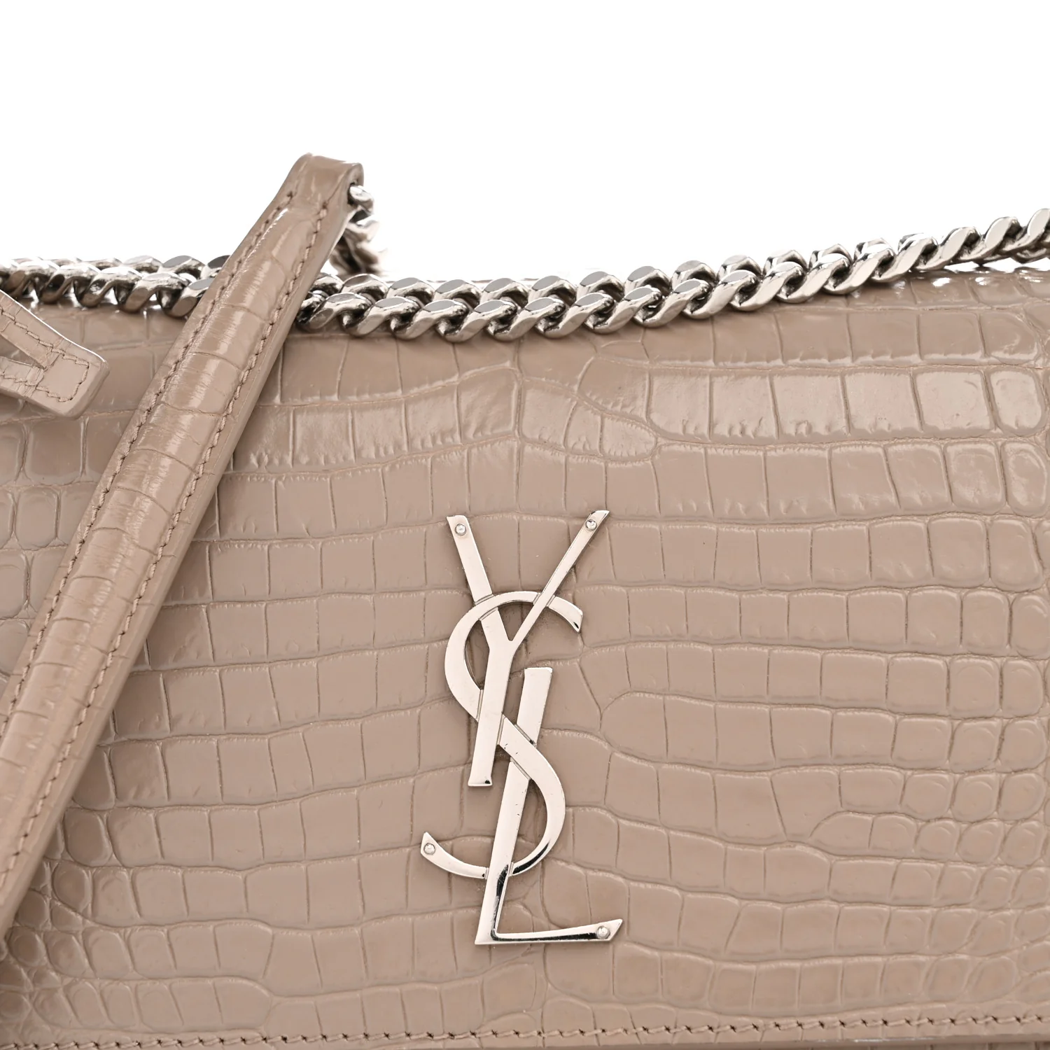 Calfskin Crocodile Embossed Medium Monogram Sunset Dusty Grey - Image 8